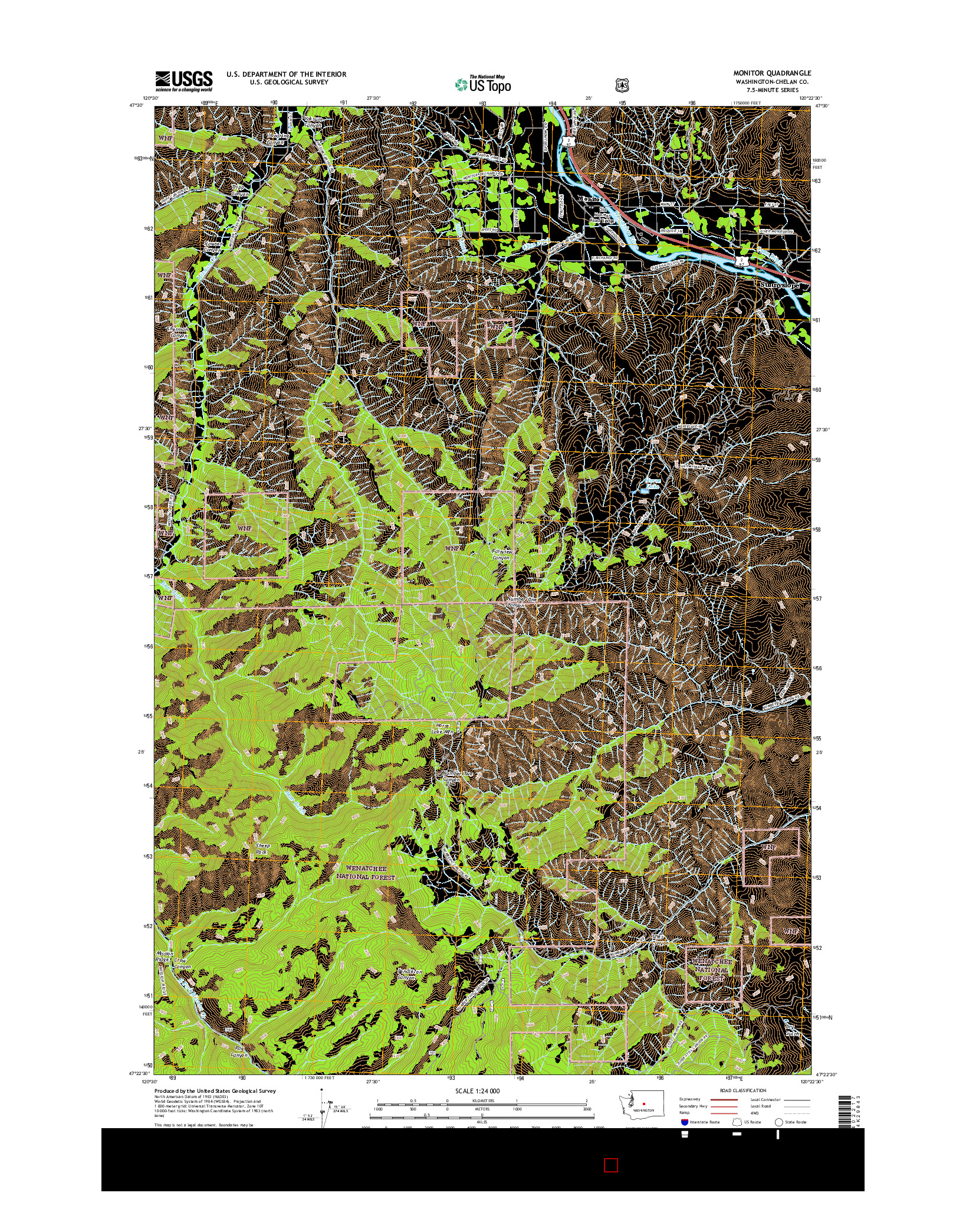 USGS US TOPO 7.5-MINUTE MAP FOR MONITOR, WA 2017