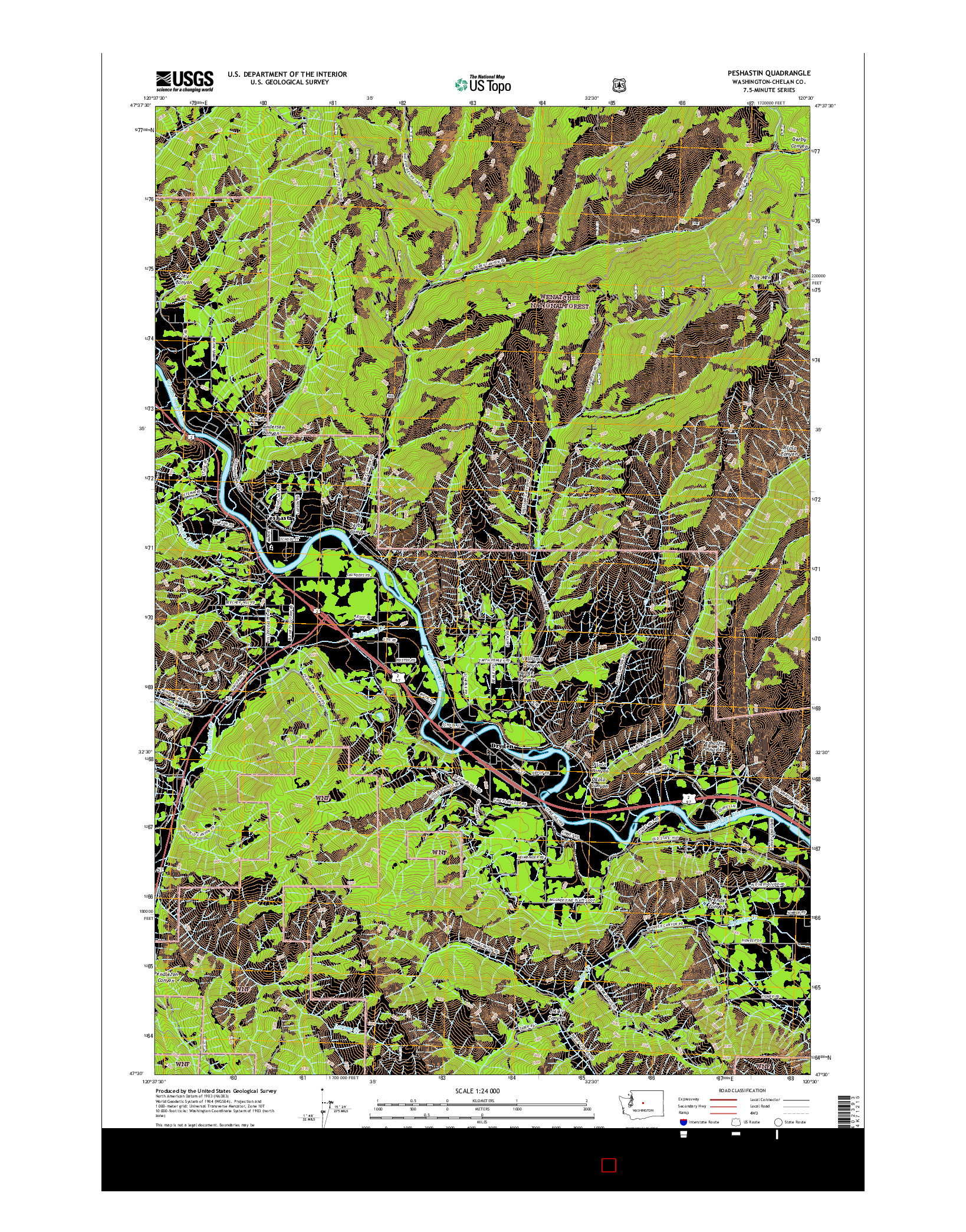 USGS US TOPO 7.5-MINUTE MAP FOR PESHASTIN, WA 2017