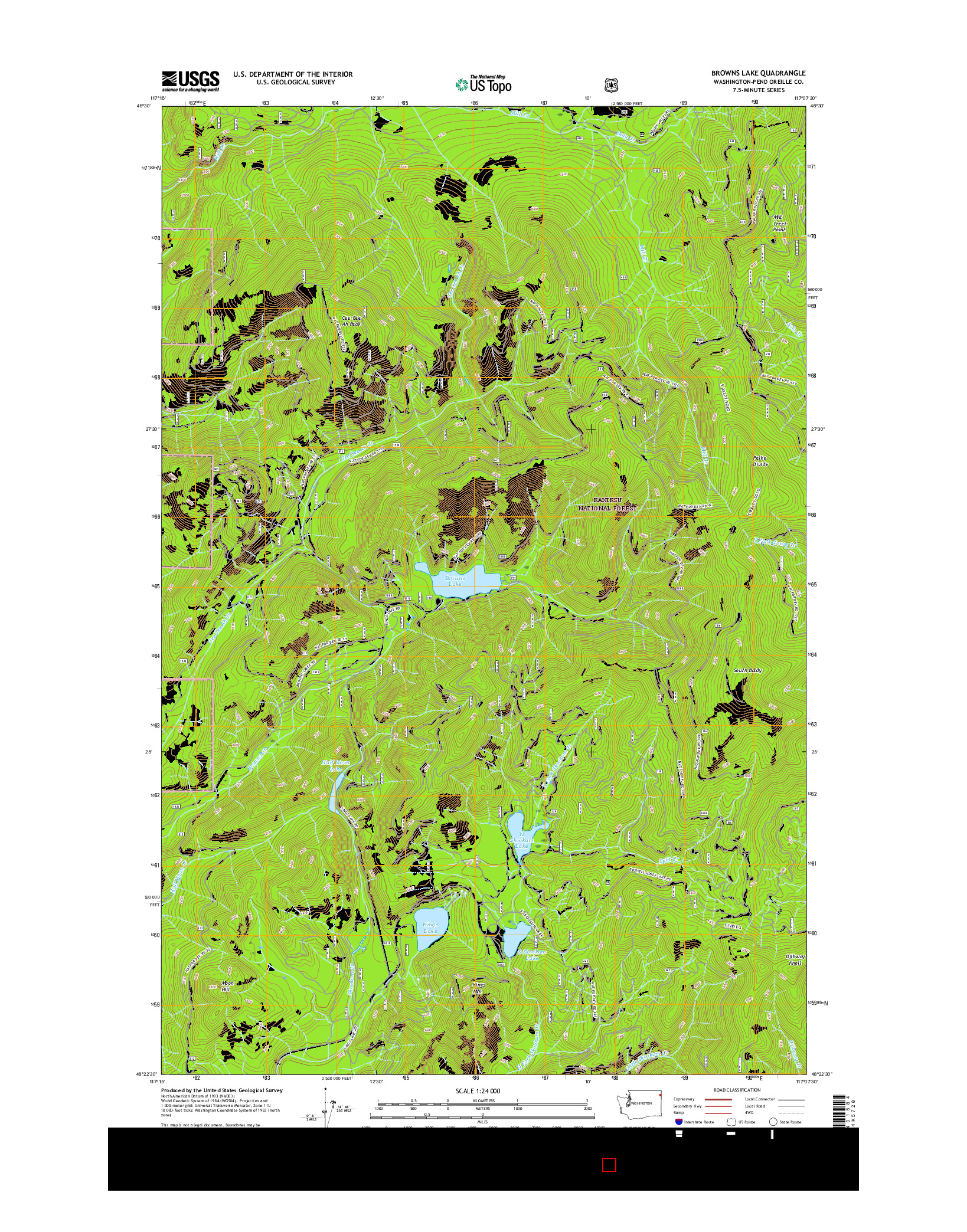 USGS US TOPO 7.5-MINUTE MAP FOR BROWNS LAKE, WA 2017