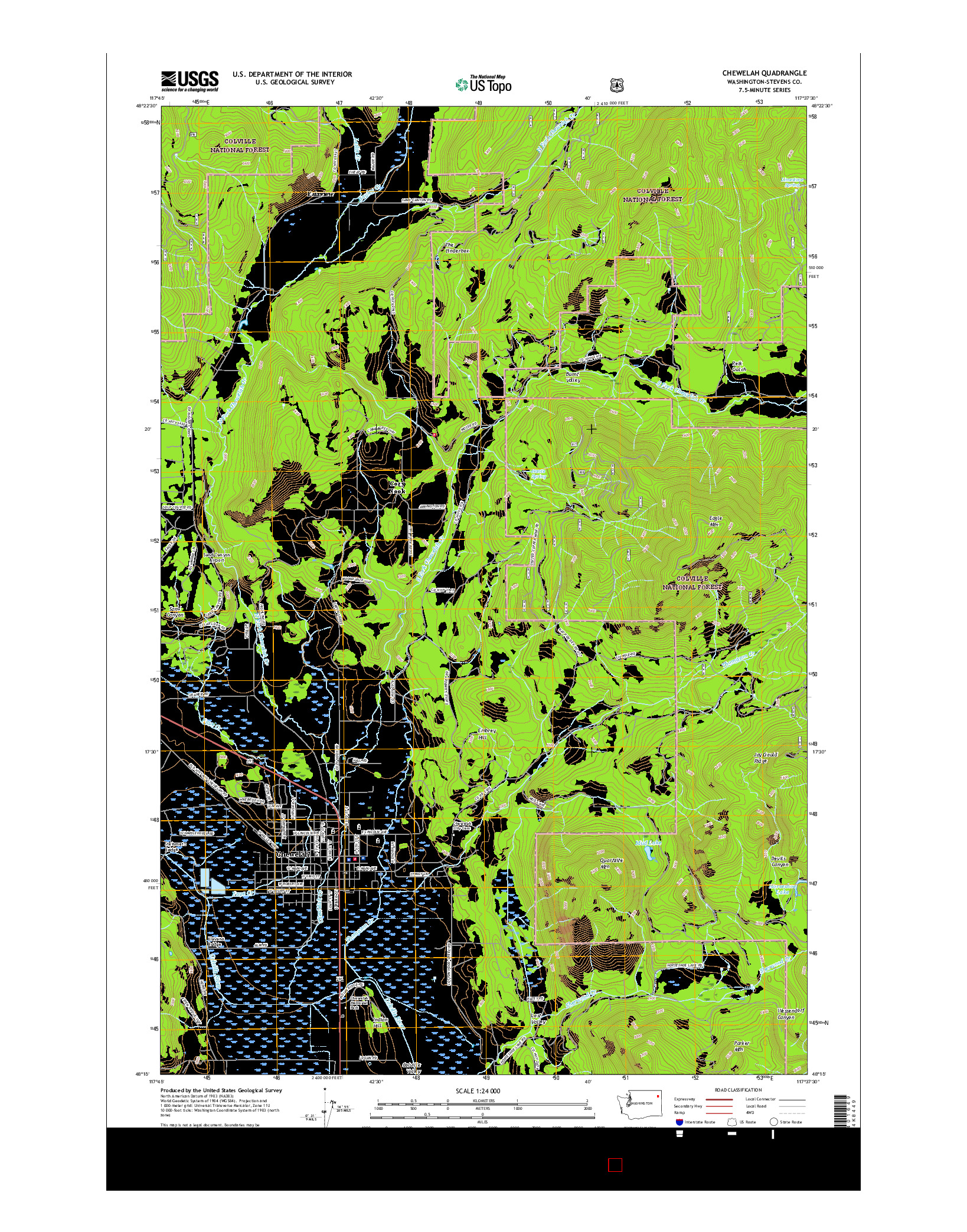 USGS US TOPO 7.5-MINUTE MAP FOR CHEWELAH, WA 2017