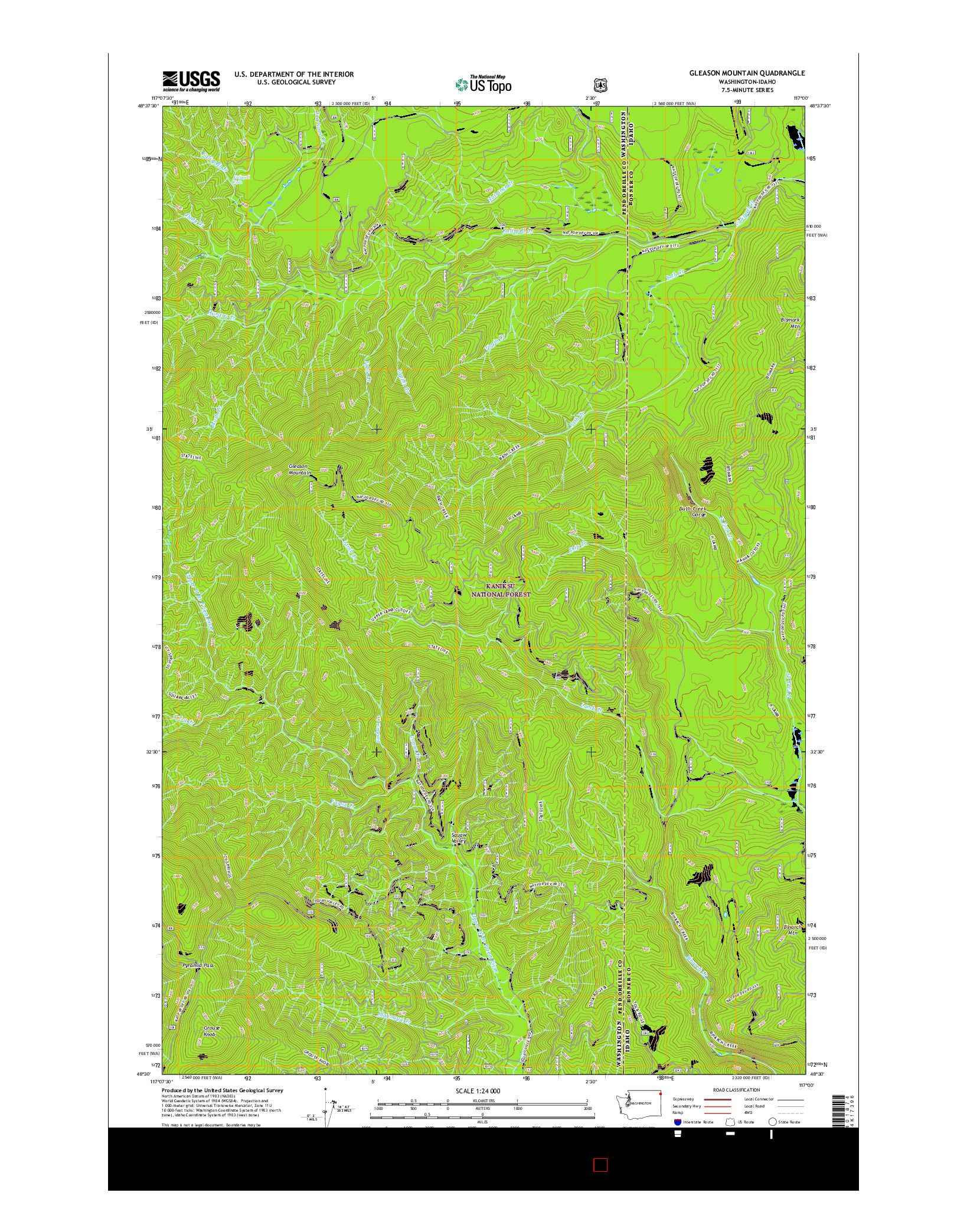 USGS US TOPO 7.5-MINUTE MAP FOR GLEASON MOUNTAIN, WA-ID 2017