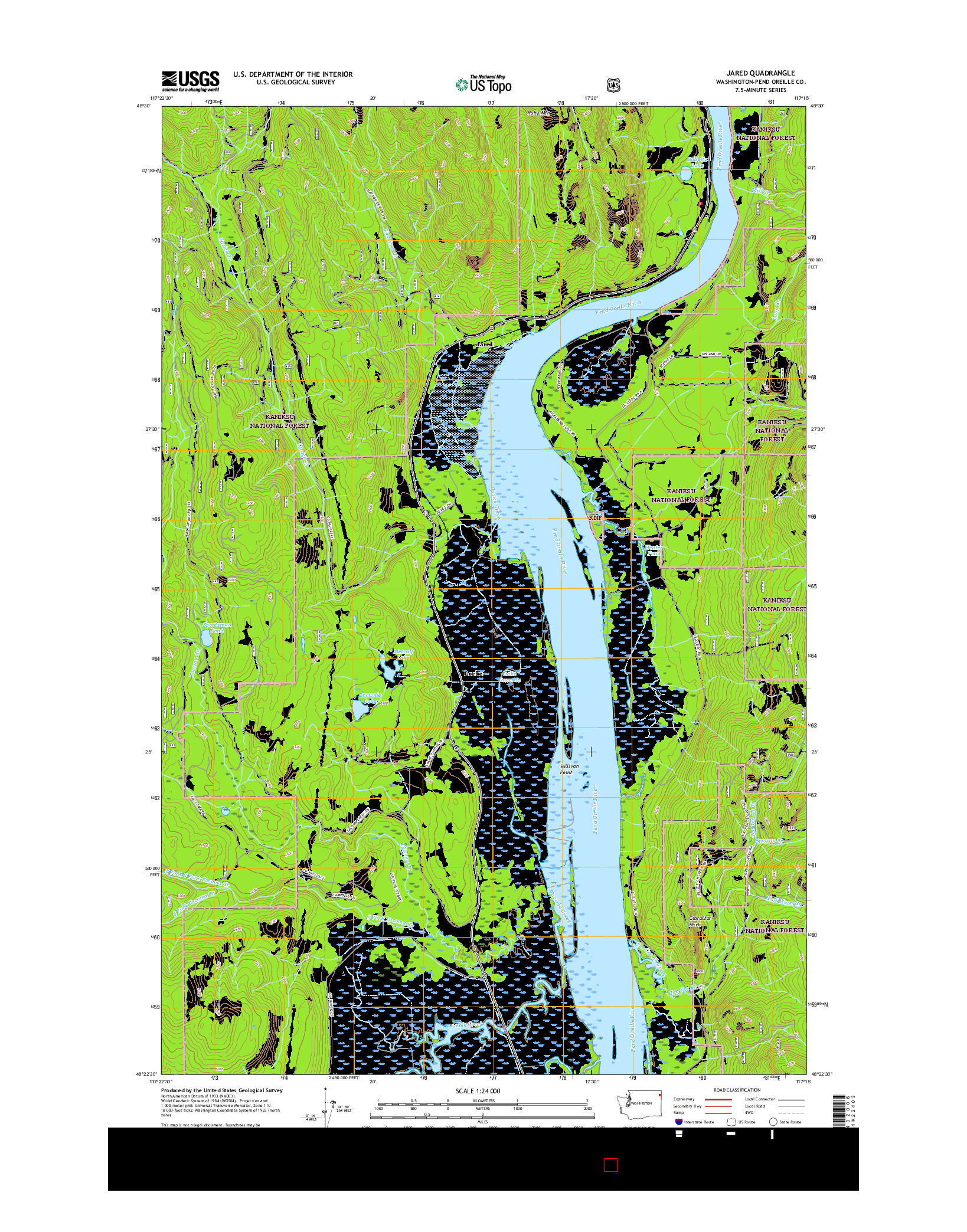 USGS US TOPO 7.5-MINUTE MAP FOR JARED, WA 2017