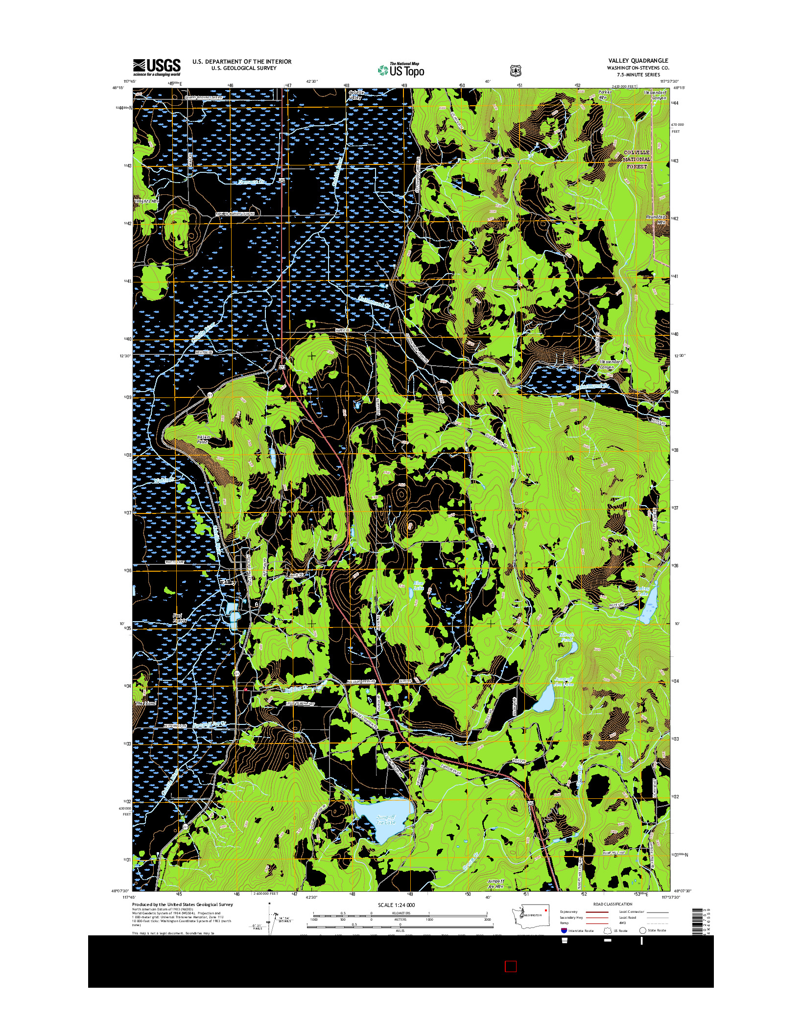 USGS US TOPO 7.5-MINUTE MAP FOR VALLEY, WA 2017