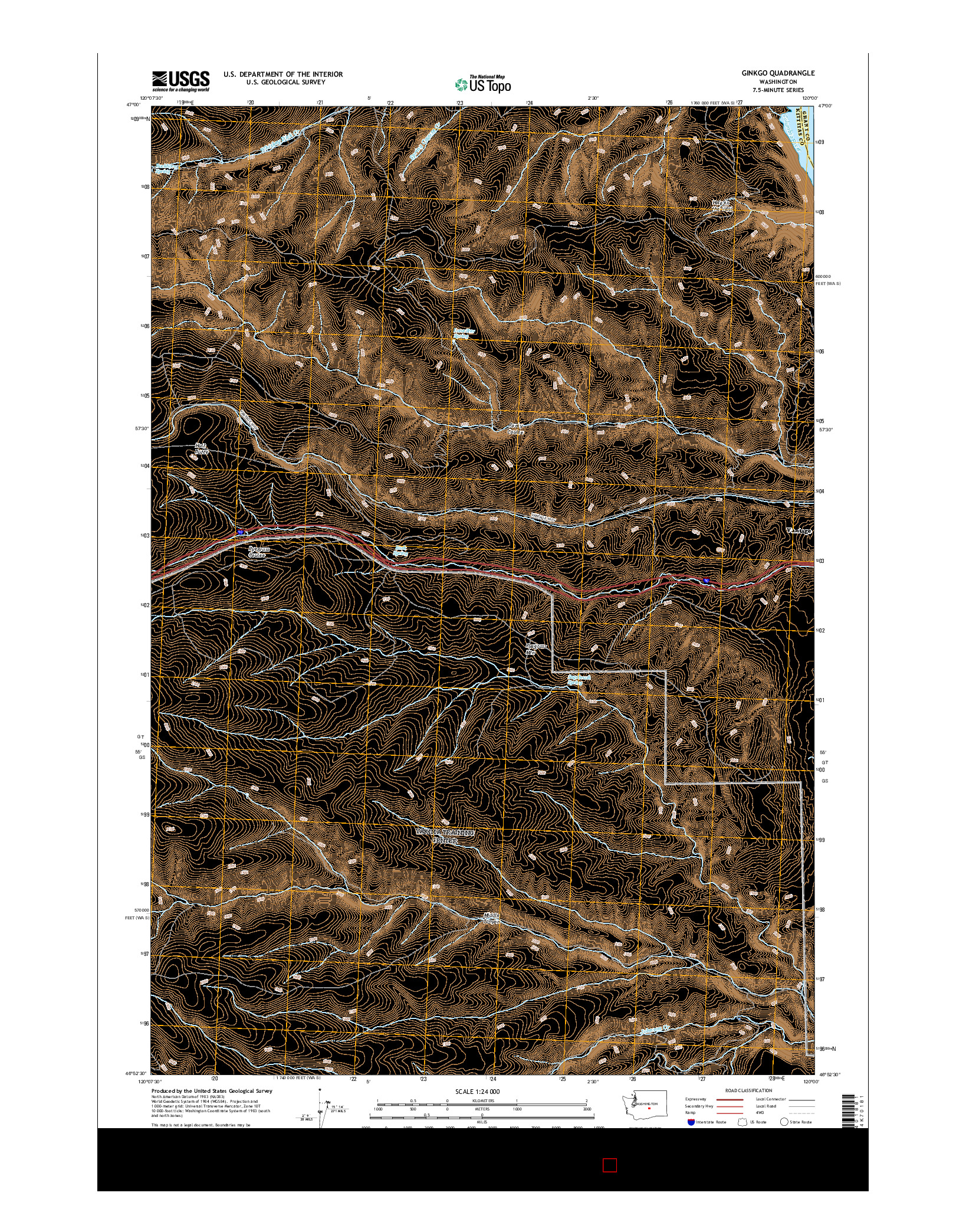 USGS US TOPO 7.5-MINUTE MAP FOR GINKGO, WA 2017