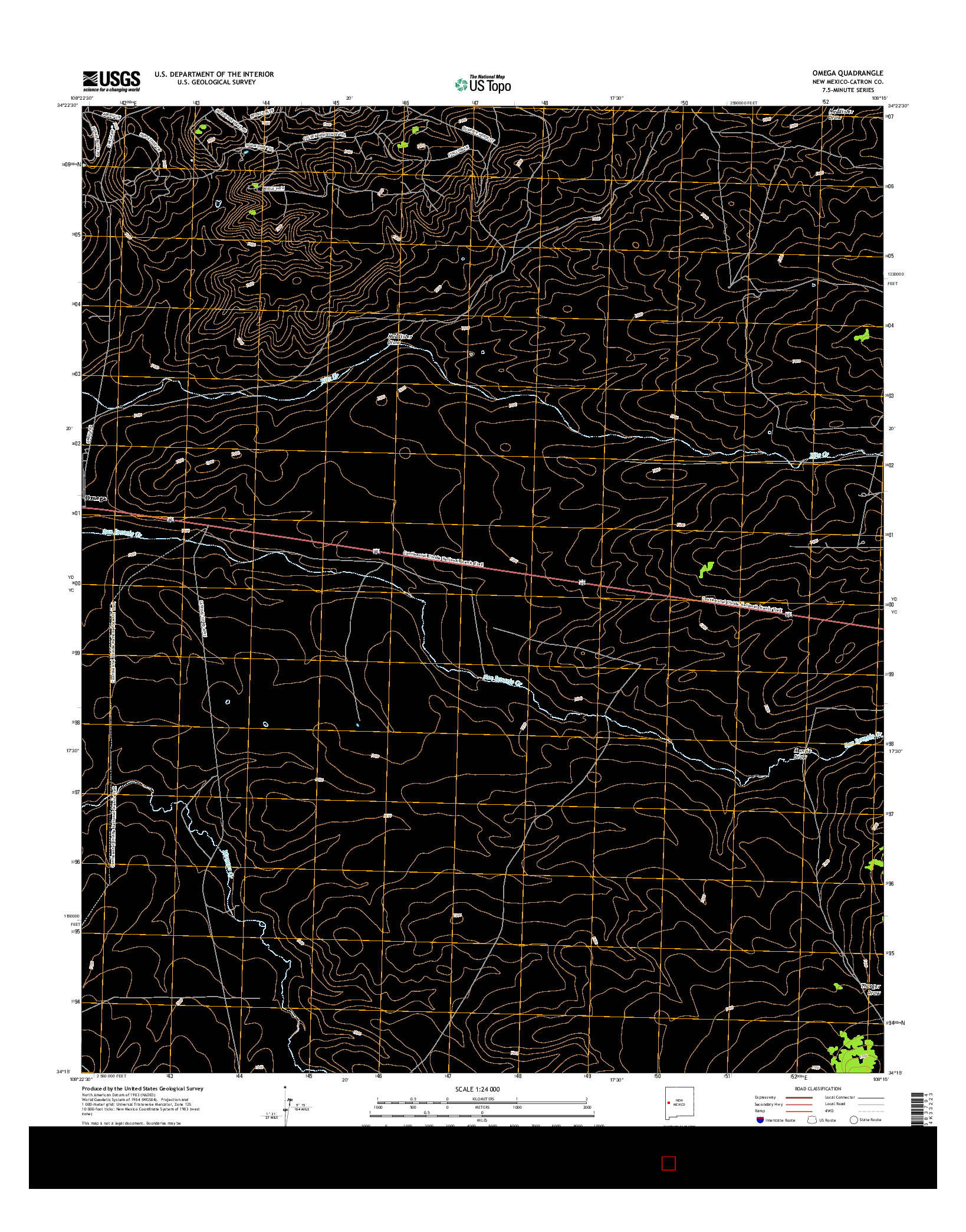 USGS US TOPO 7.5-MINUTE MAP FOR OMEGA, NM 2017