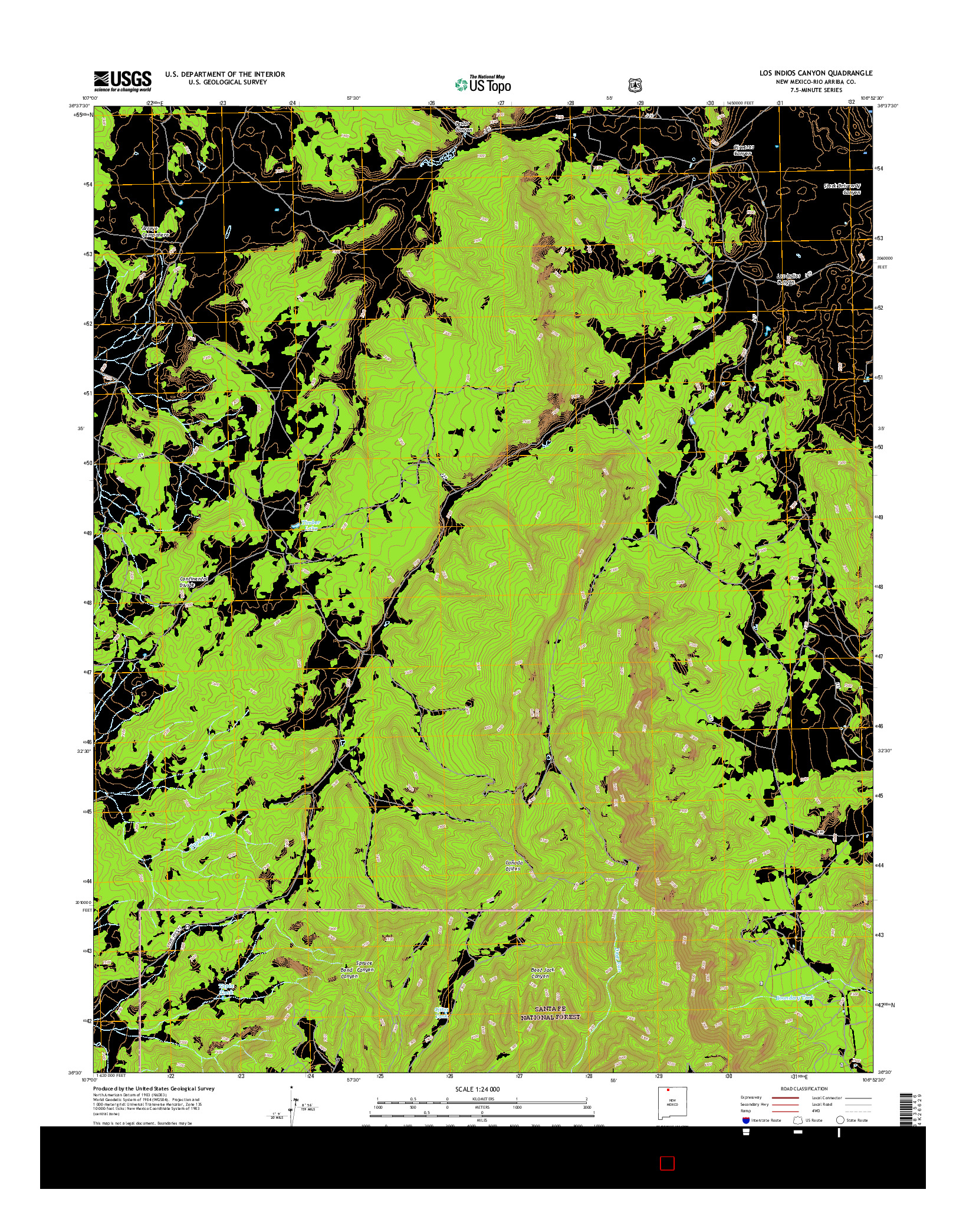 USGS US TOPO 7.5-MINUTE MAP FOR LOS INDIOS CANYON, NM 2017