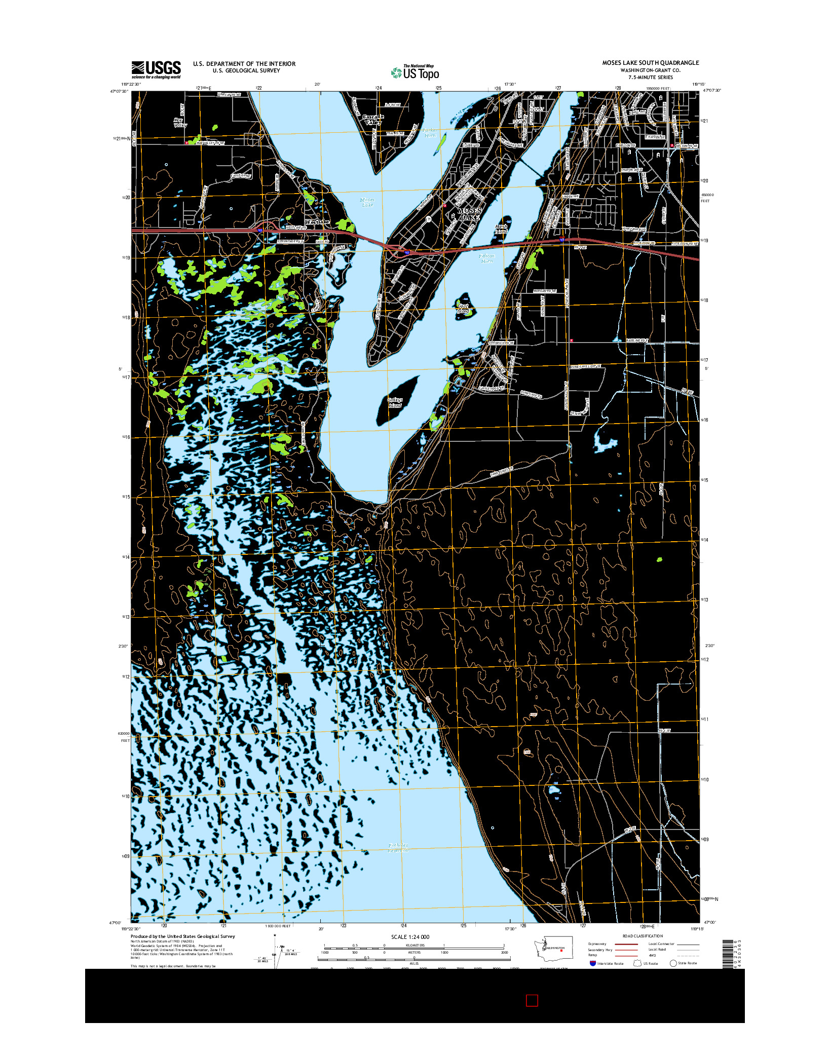 USGS US TOPO 7.5-MINUTE MAP FOR MOSES LAKE SOUTH, WA 2017