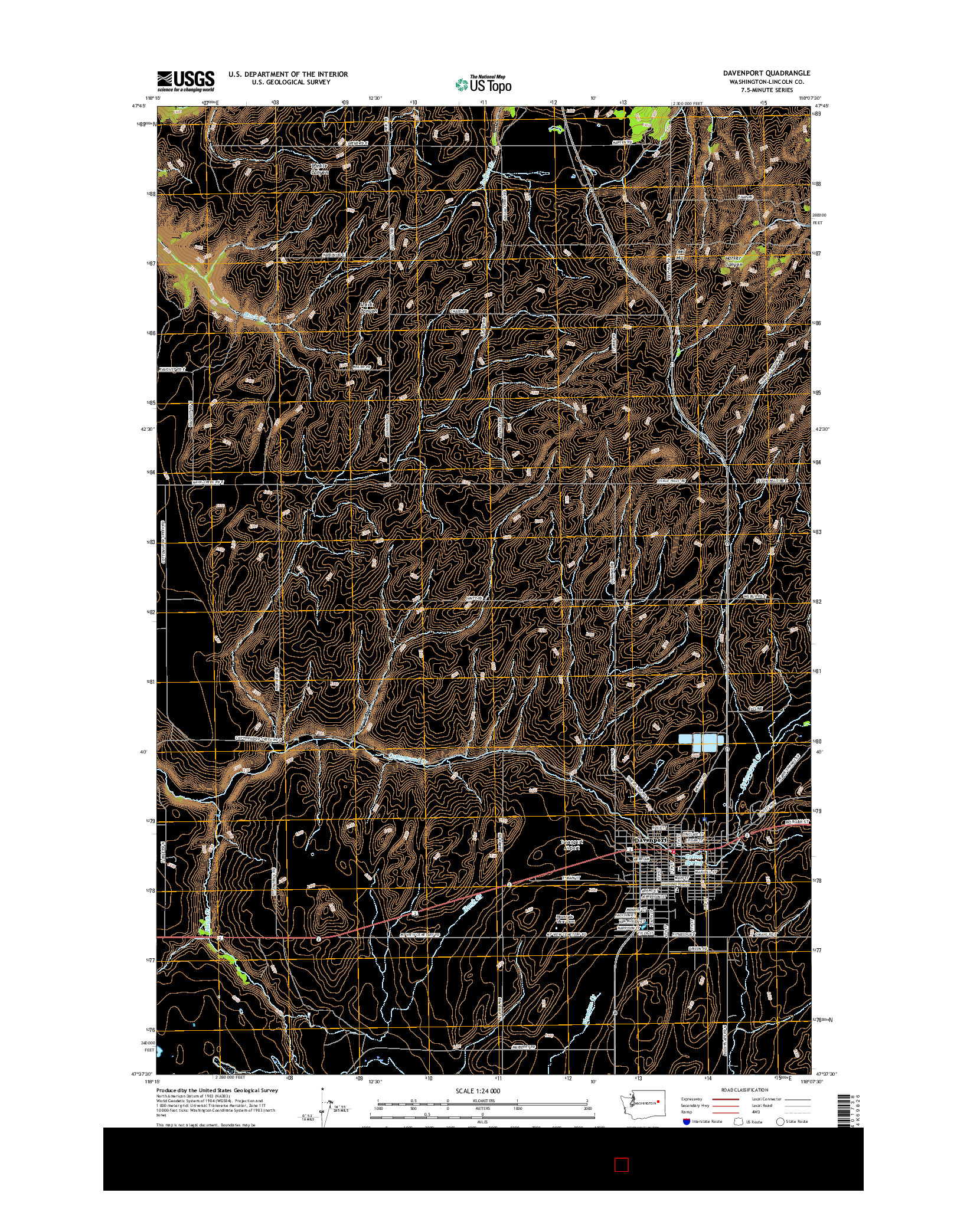 USGS US TOPO 7.5-MINUTE MAP FOR DAVENPORT, WA 2017