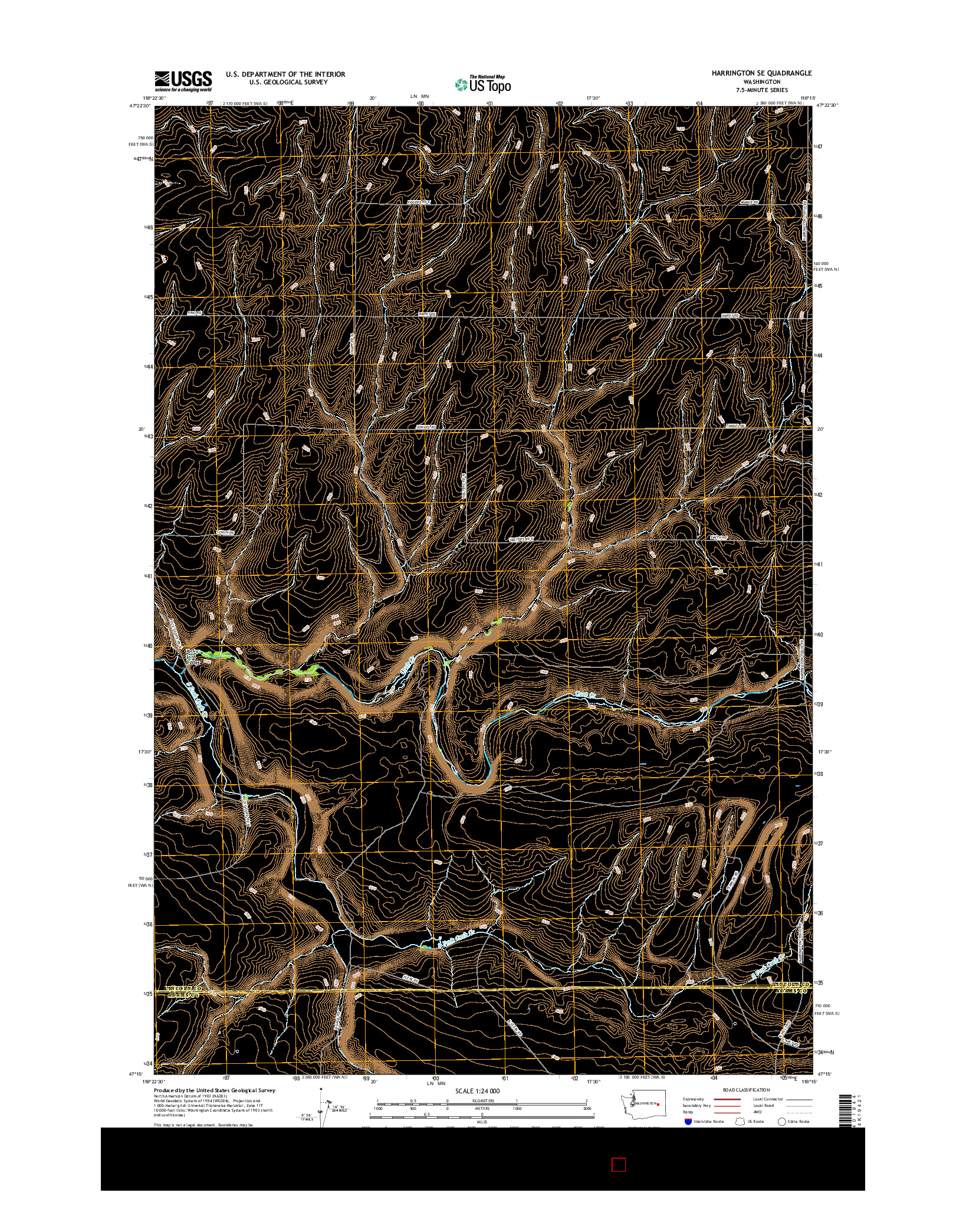 USGS US TOPO 7.5-MINUTE MAP FOR HARRINGTON SE, WA 2017