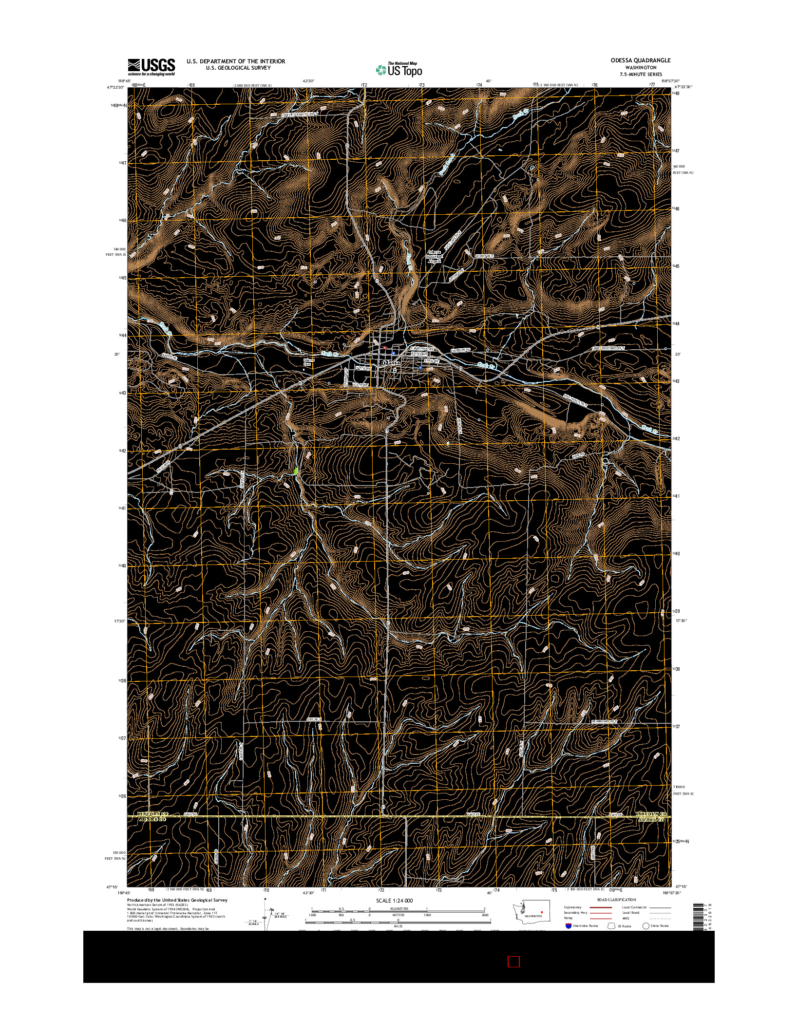 USGS US TOPO 7.5-MINUTE MAP FOR ODESSA, WA 2017