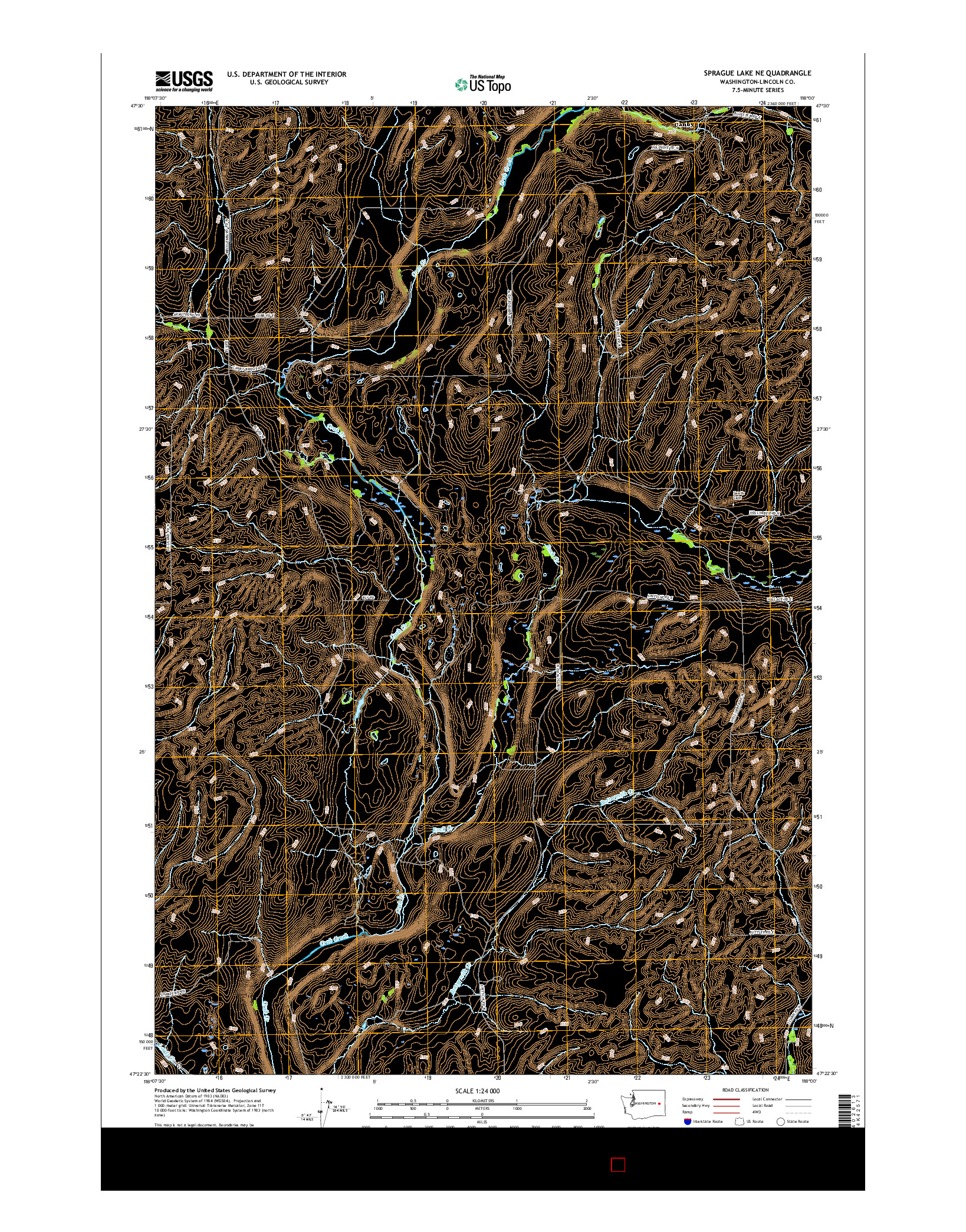 USGS US TOPO 7.5-MINUTE MAP FOR SPRAGUE LAKE NE, WA 2017