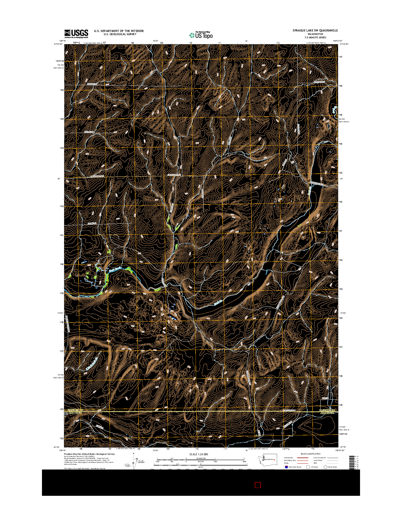 USGS US TOPO 7.5-MINUTE MAP FOR SPRAGUE LAKE SW, WA 2017