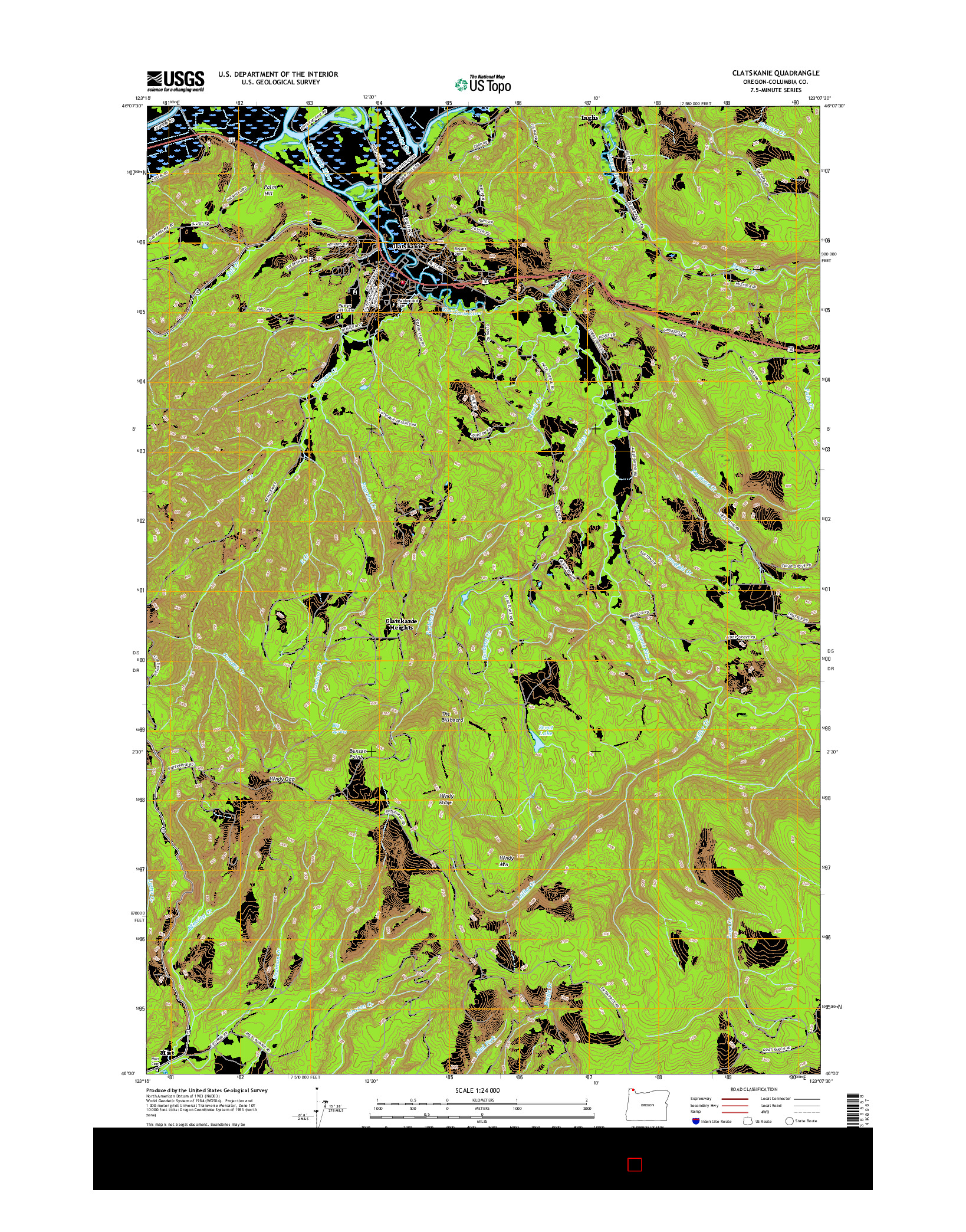 USGS US TOPO 7.5-MINUTE MAP FOR CLATSKANIE, OR 2017
