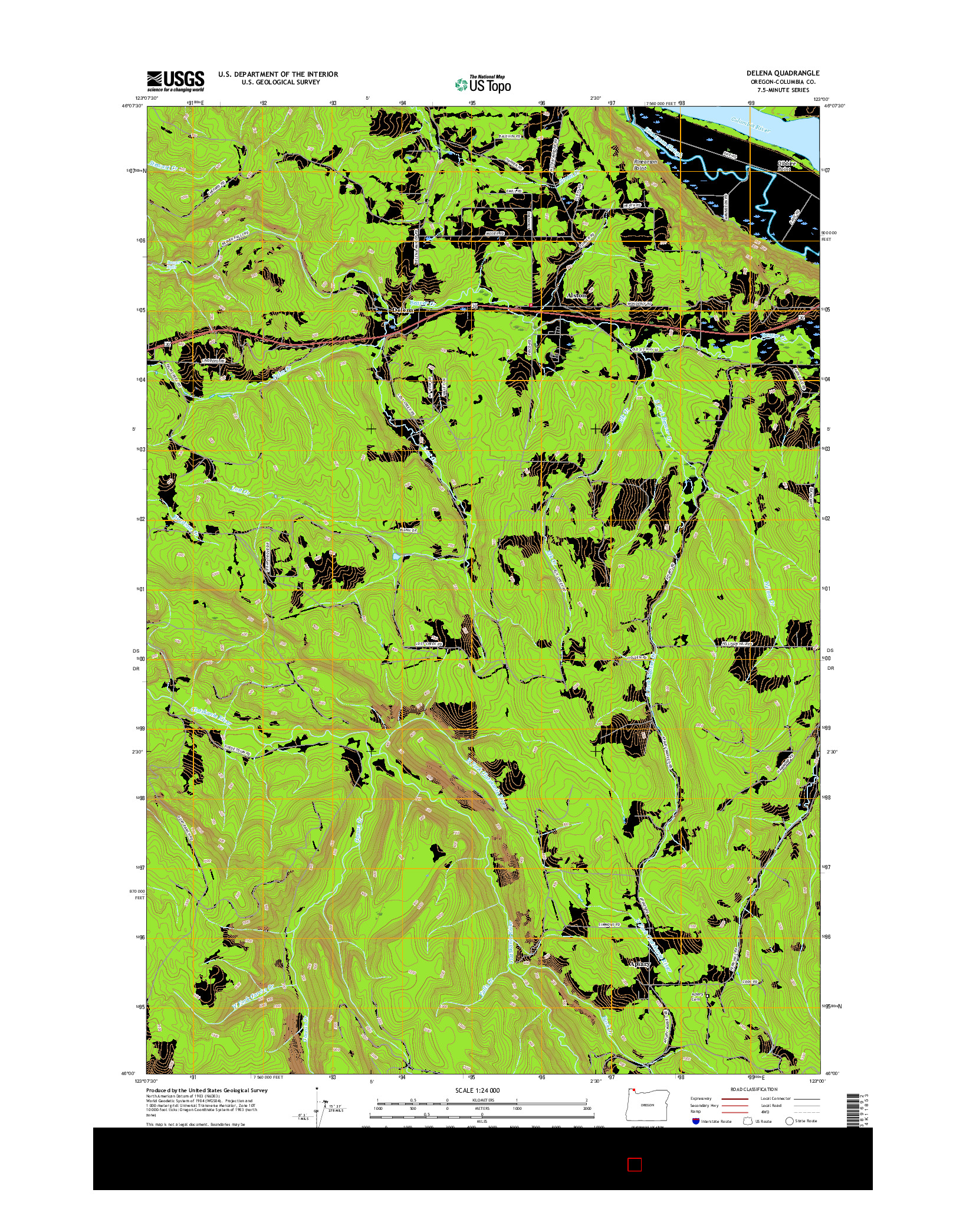 USGS US TOPO 7.5-MINUTE MAP FOR DELENA, OR 2017