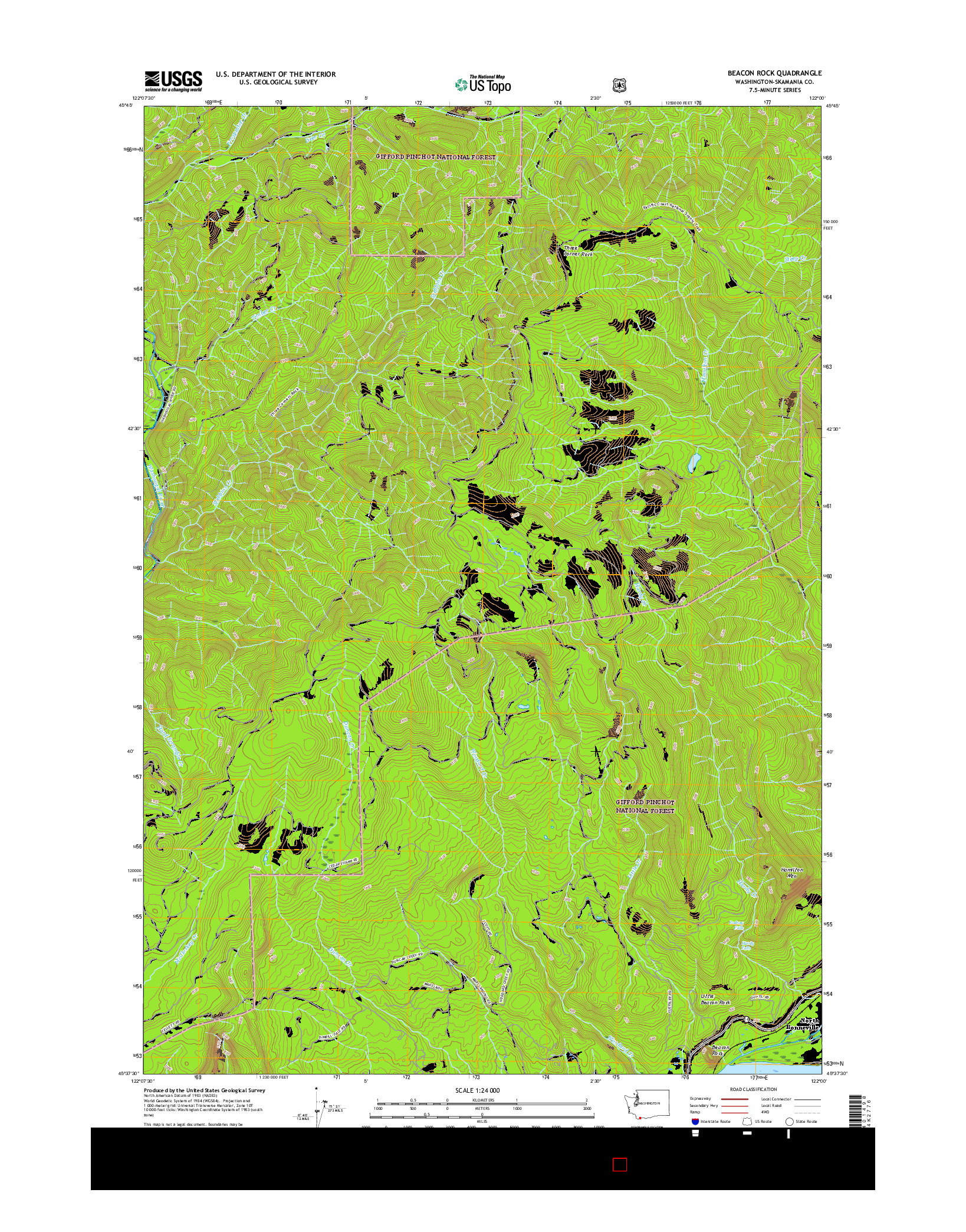 USGS US TOPO 7.5-MINUTE MAP FOR BEACON ROCK, WA 2017