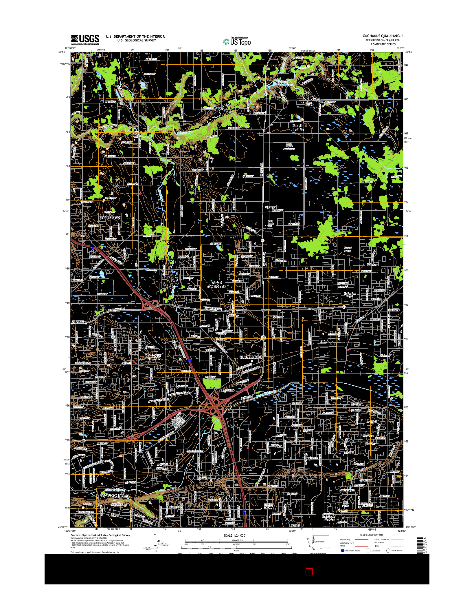 USGS US TOPO 7.5-MINUTE MAP FOR ORCHARDS, WA 2017