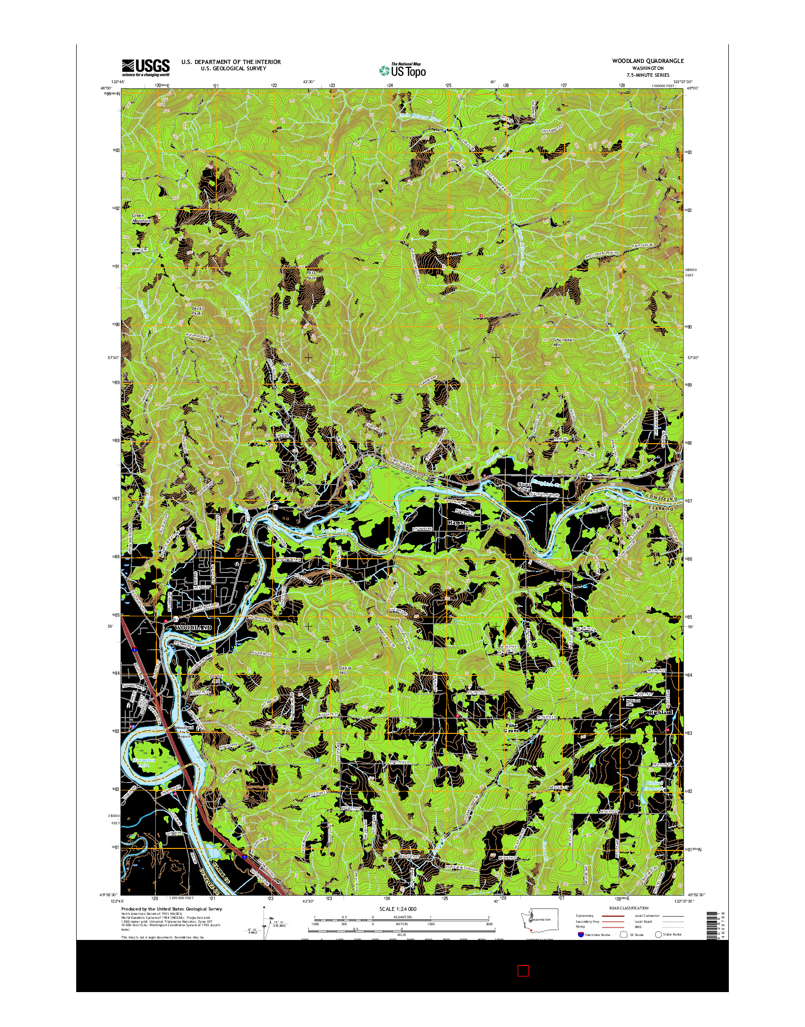 USGS US TOPO 7.5-MINUTE MAP FOR WOODLAND, WA 2017