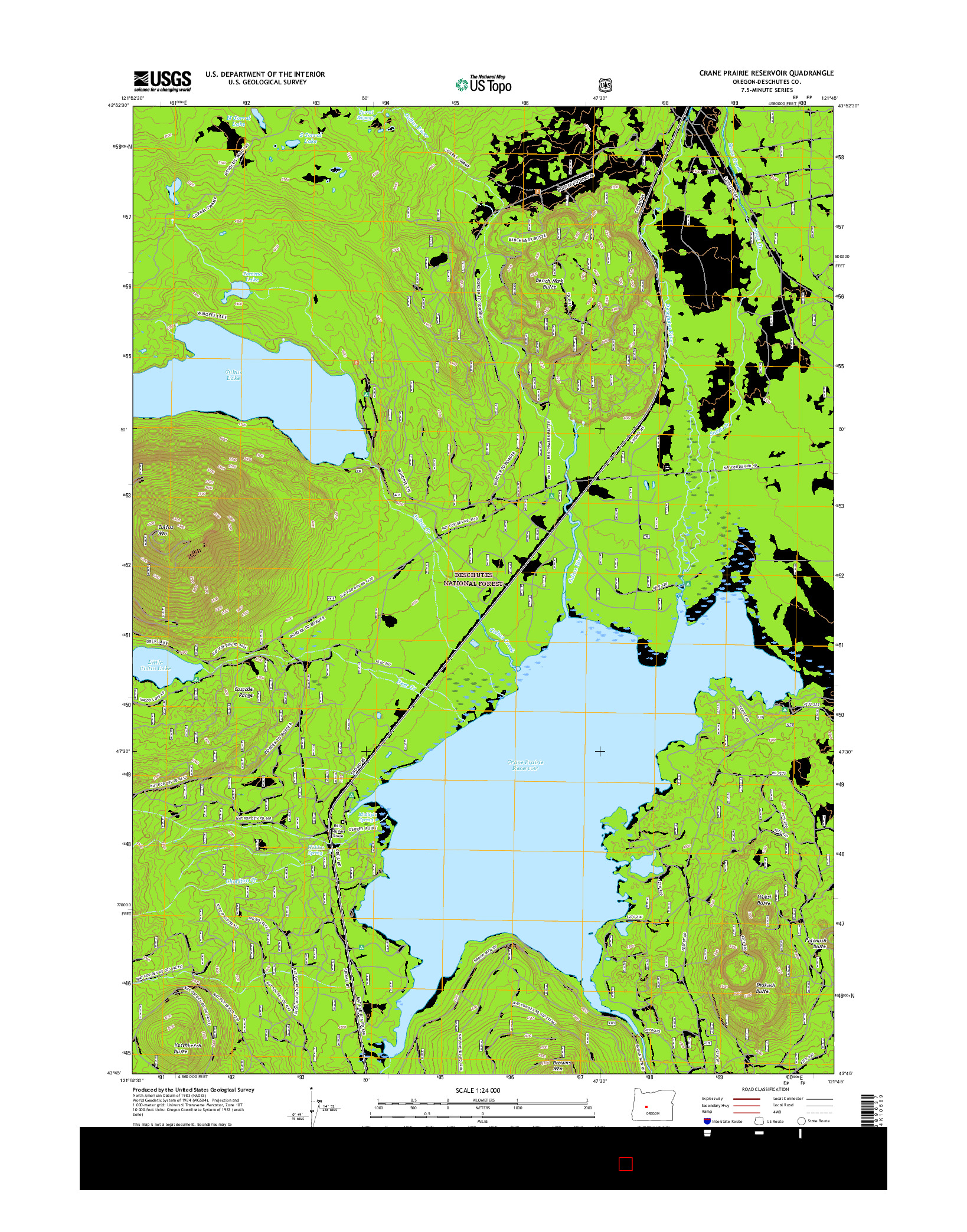 USGS US TOPO 7.5-MINUTE MAP FOR CRANE PRAIRIE RESERVOIR, OR 2017