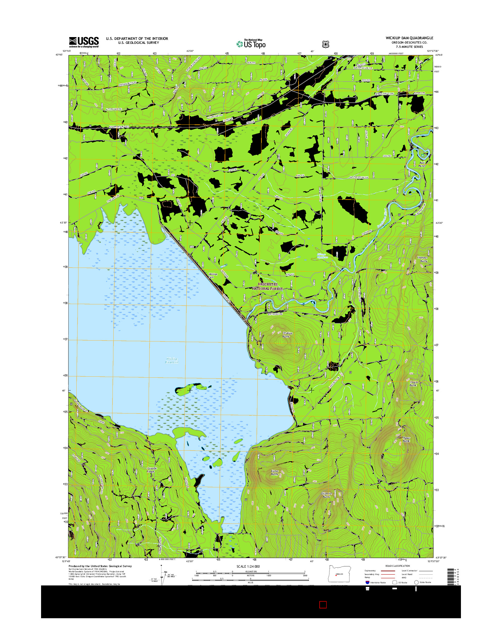 USGS US TOPO 7.5-MINUTE MAP FOR WICKIUP DAM, OR 2017
