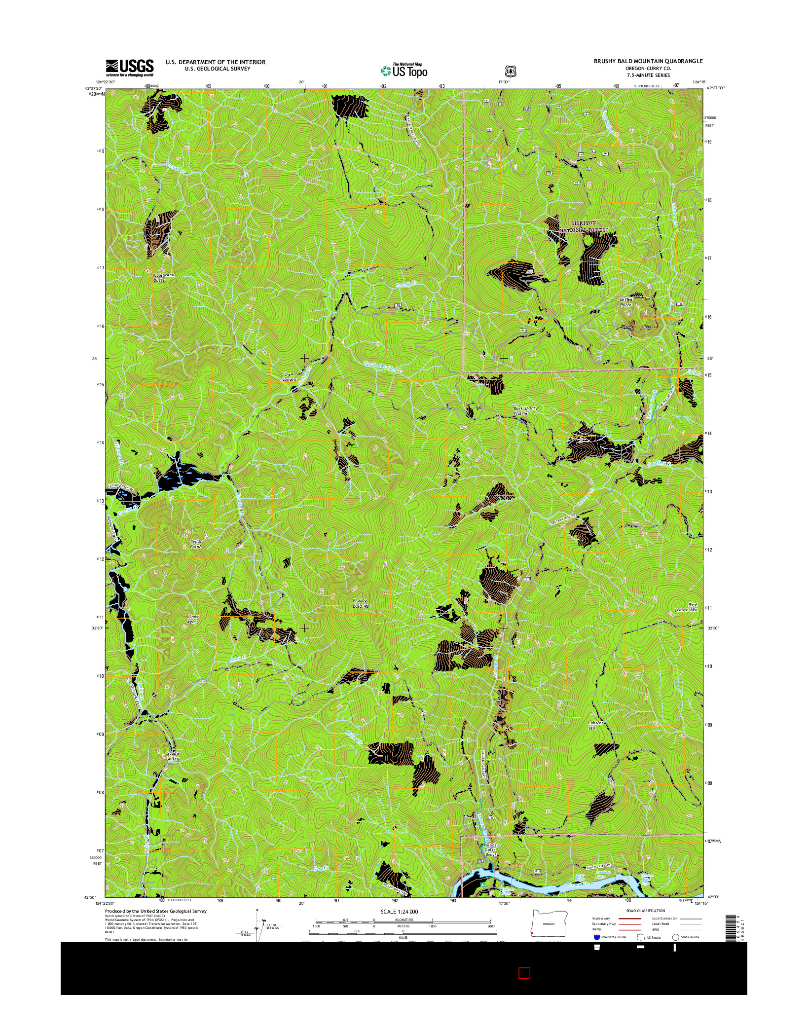 USGS US TOPO 7.5-MINUTE MAP FOR BRUSHY BALD MOUNTAIN, OR 2017