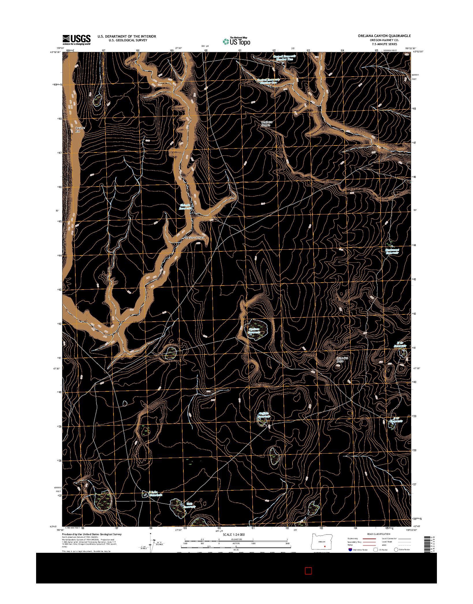 USGS US TOPO 7.5-MINUTE MAP FOR OREJANA CANYON, OR 2017