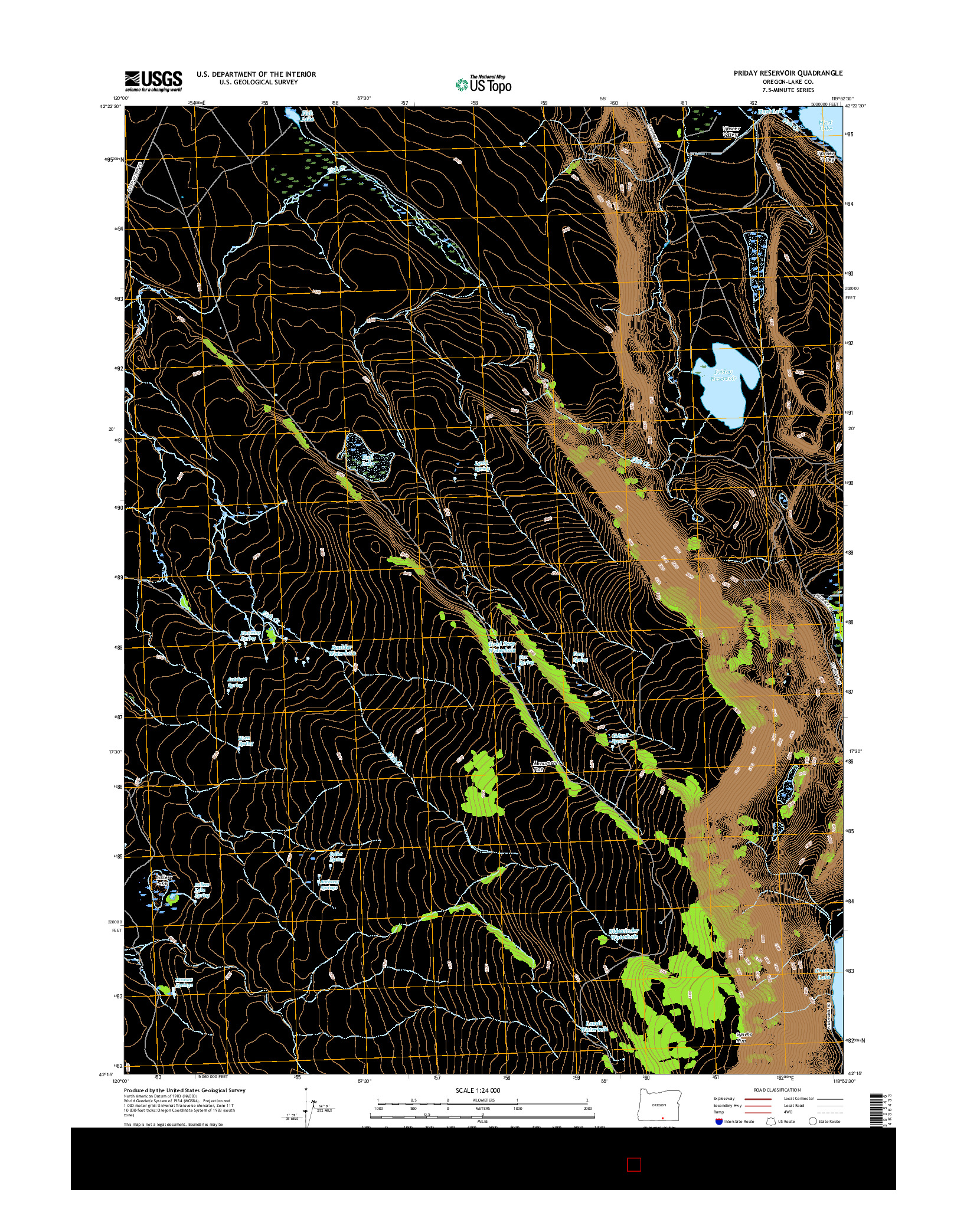 USGS US TOPO 7.5-MINUTE MAP FOR PRIDAY RESERVOIR, OR 2017