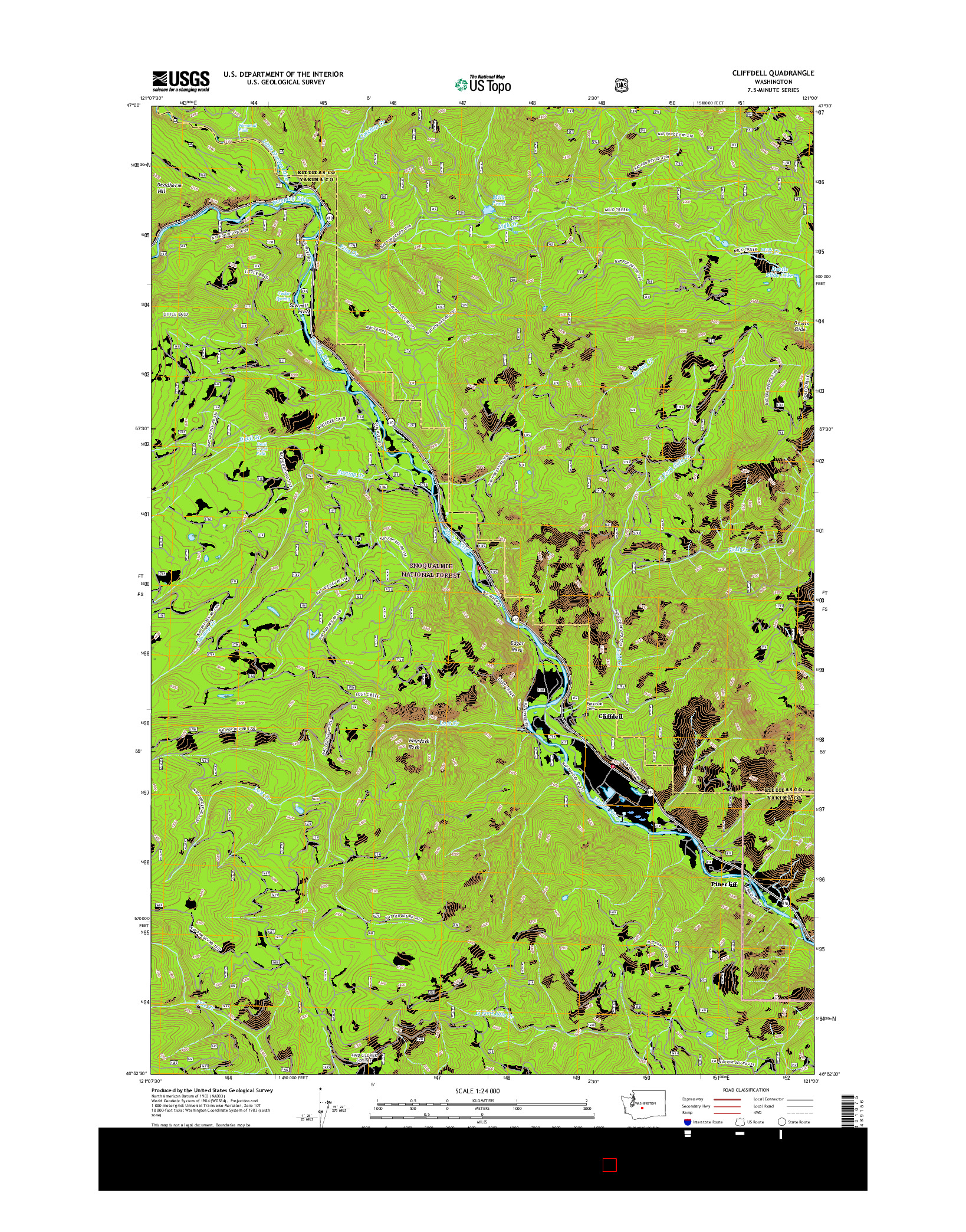 USGS US TOPO 7.5-MINUTE MAP FOR CLIFFDELL, WA 2017