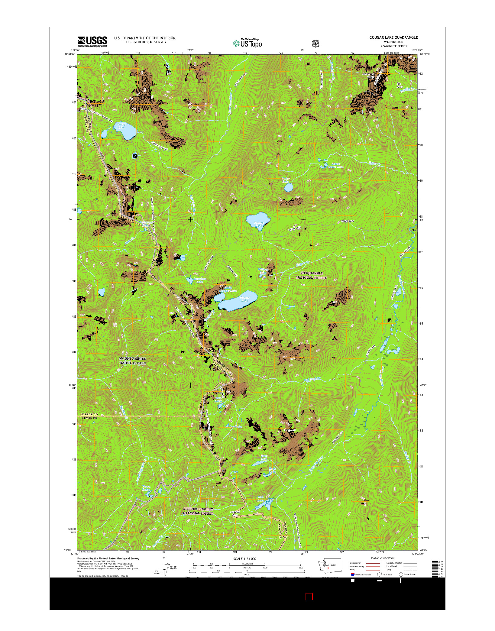 USGS US TOPO 7.5-MINUTE MAP FOR COUGAR LAKE, WA 2017