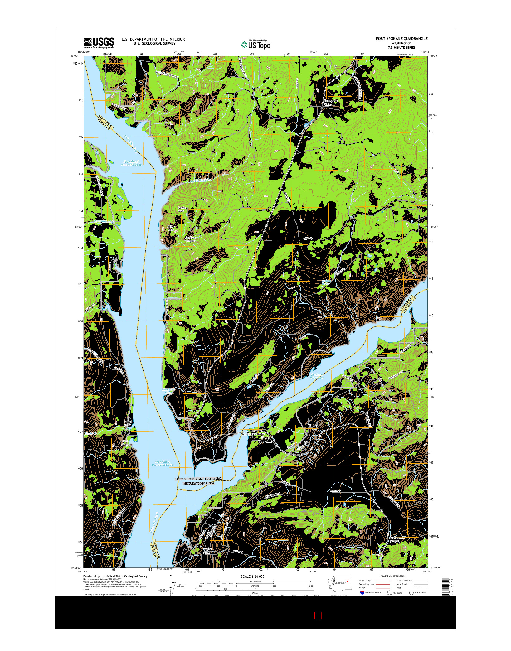 USGS US TOPO 7.5-MINUTE MAP FOR FORT SPOKANE, WA 2017