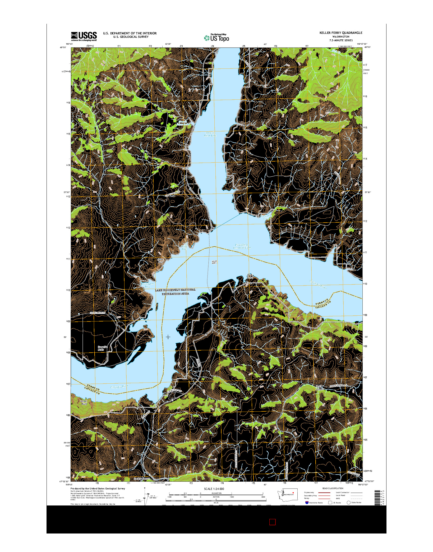 USGS US TOPO 7.5-MINUTE MAP FOR KELLER FERRY, WA 2017