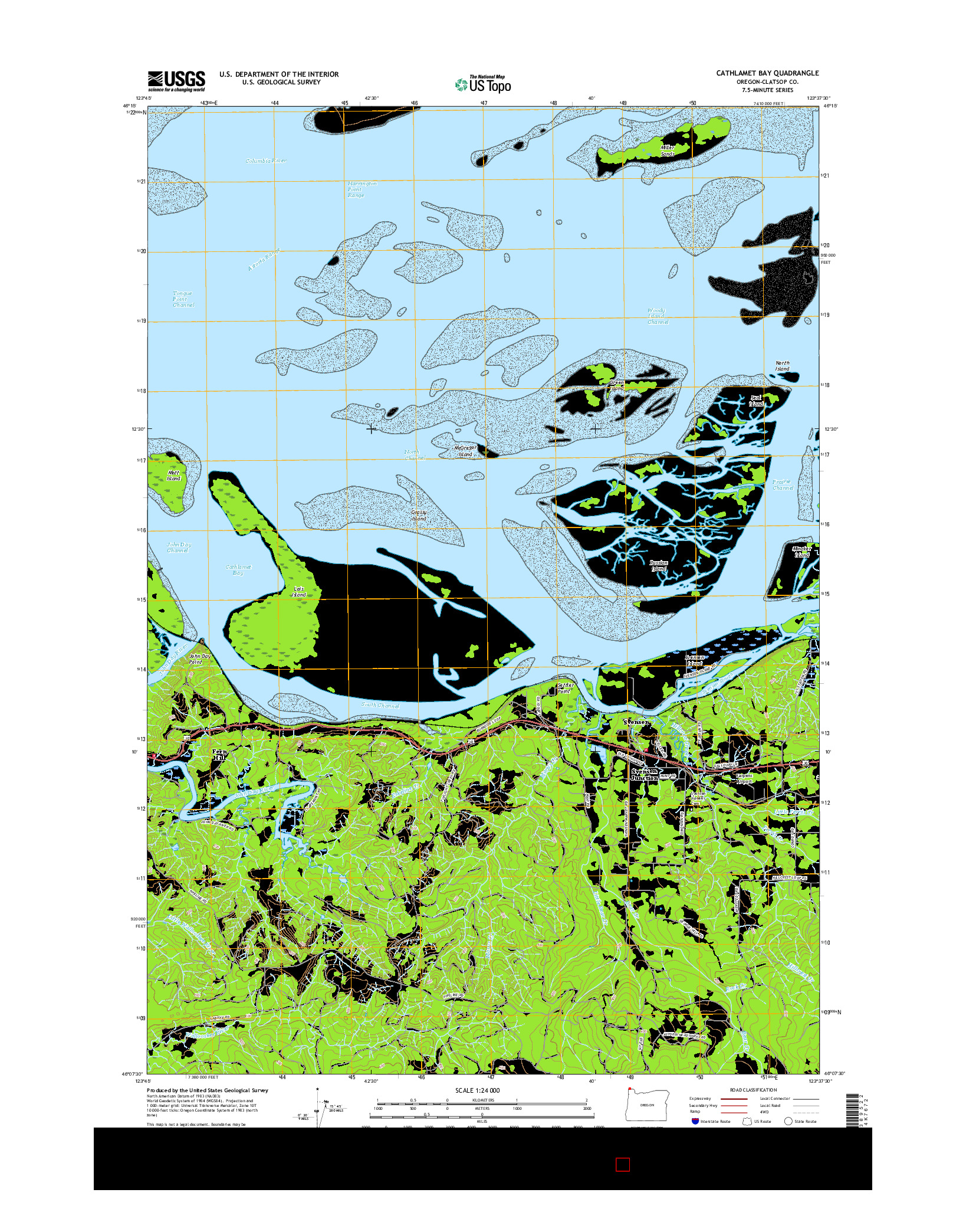 USGS US TOPO 7.5-MINUTE MAP FOR CATHLAMET BAY, OR 2017