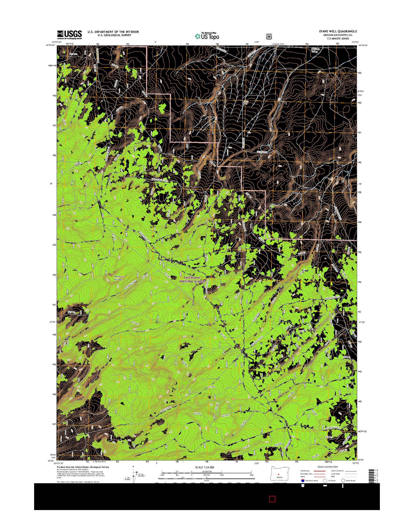 USGS US TOPO 7.5-MINUTE MAP FOR EVANS WELL, OR 2017