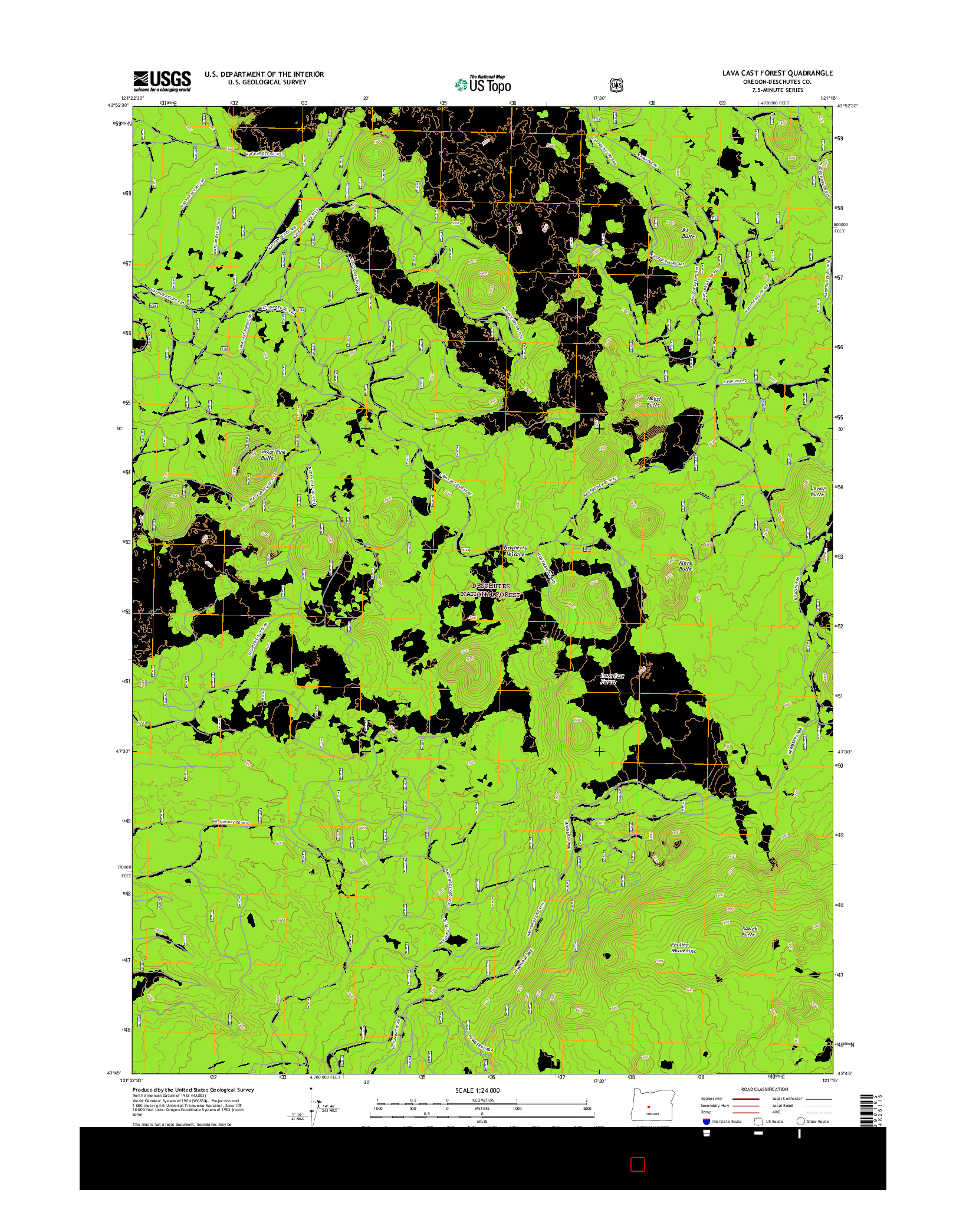 USGS US TOPO 7.5-MINUTE MAP FOR LAVA CAST FOREST, OR 2017