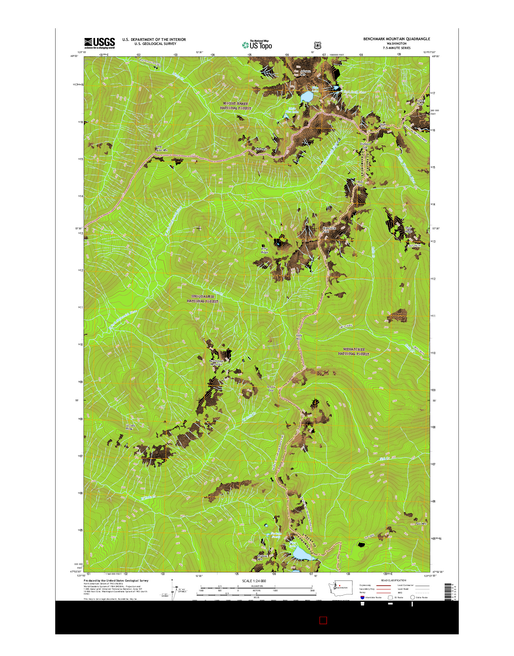 USGS US TOPO 7.5-MINUTE MAP FOR BENCHMARK MOUNTAIN, WA 2017