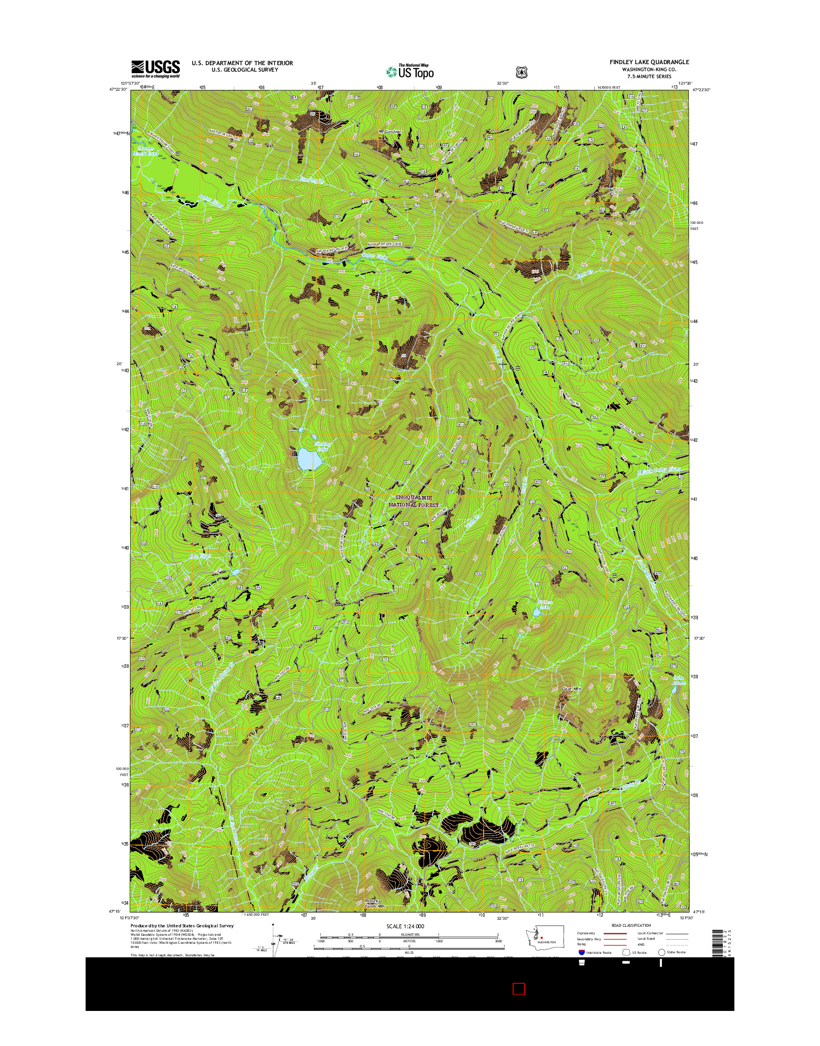 USGS US TOPO 7.5-MINUTE MAP FOR FINDLEY LAKE, WA 2017
