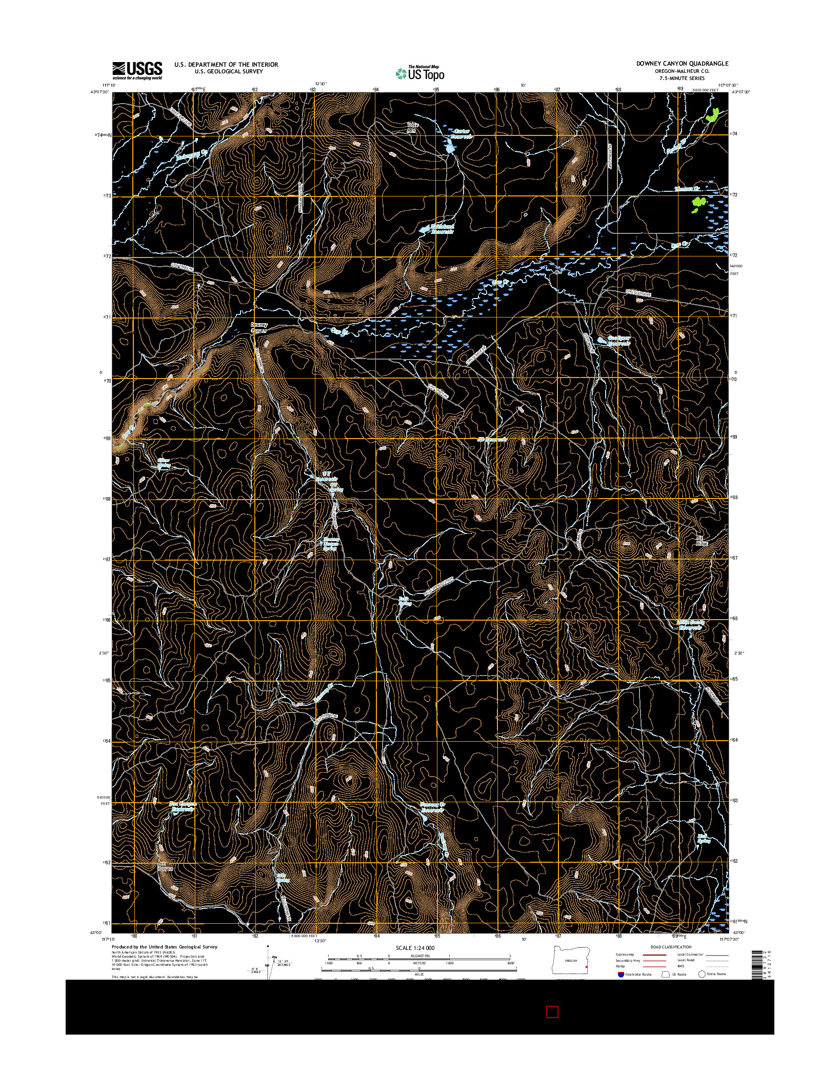 USGS US TOPO 7.5-MINUTE MAP FOR DOWNEY CANYON, OR 2017