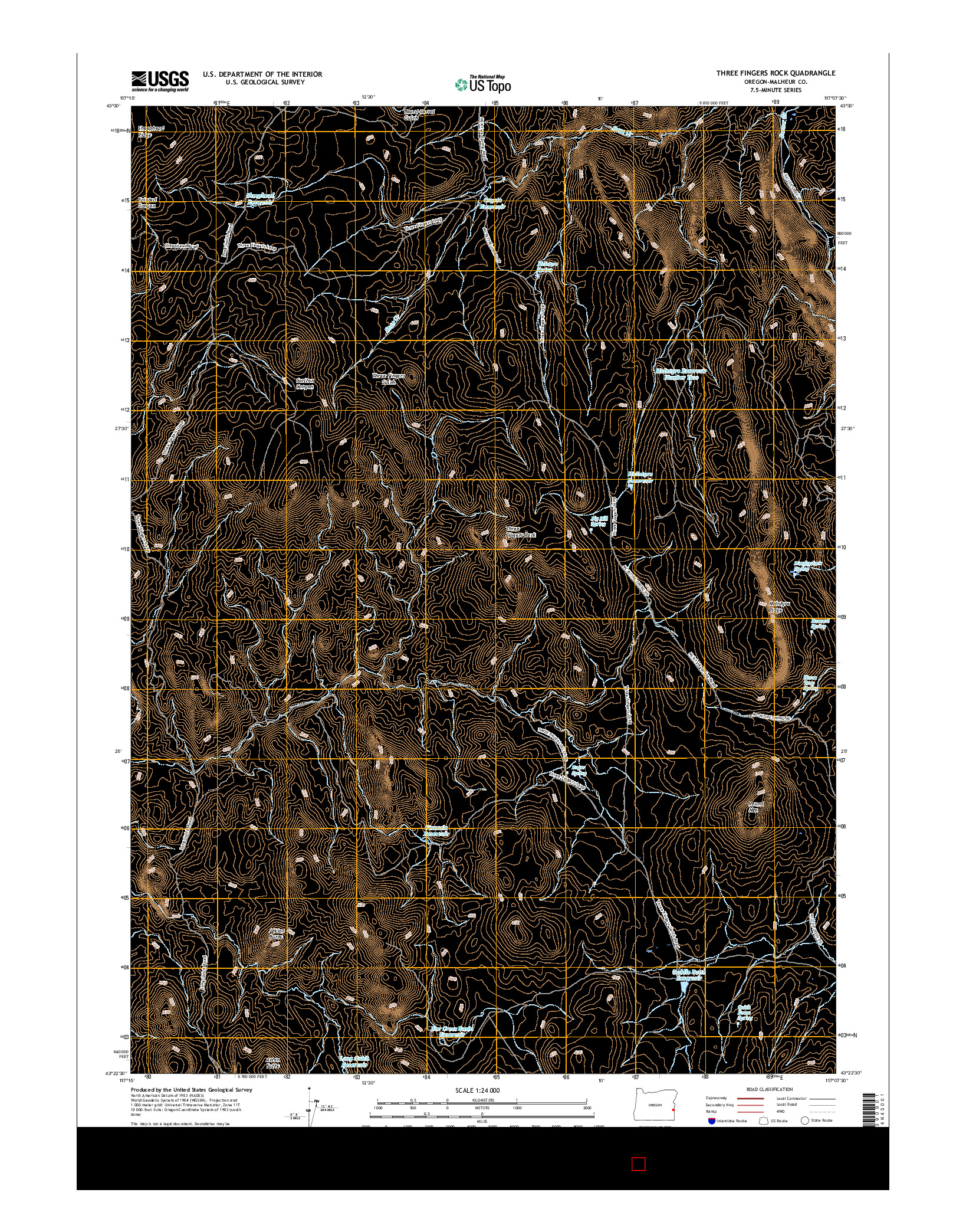 USGS US TOPO 7.5-MINUTE MAP FOR THREE FINGERS ROCK, OR 2017