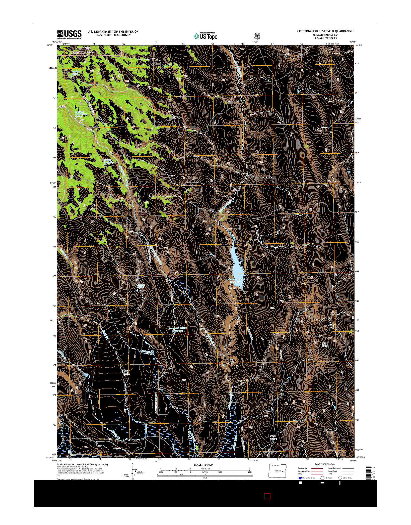 USGS US TOPO 7.5-MINUTE MAP FOR COTTONWOOD RESERVOIR, OR 2017