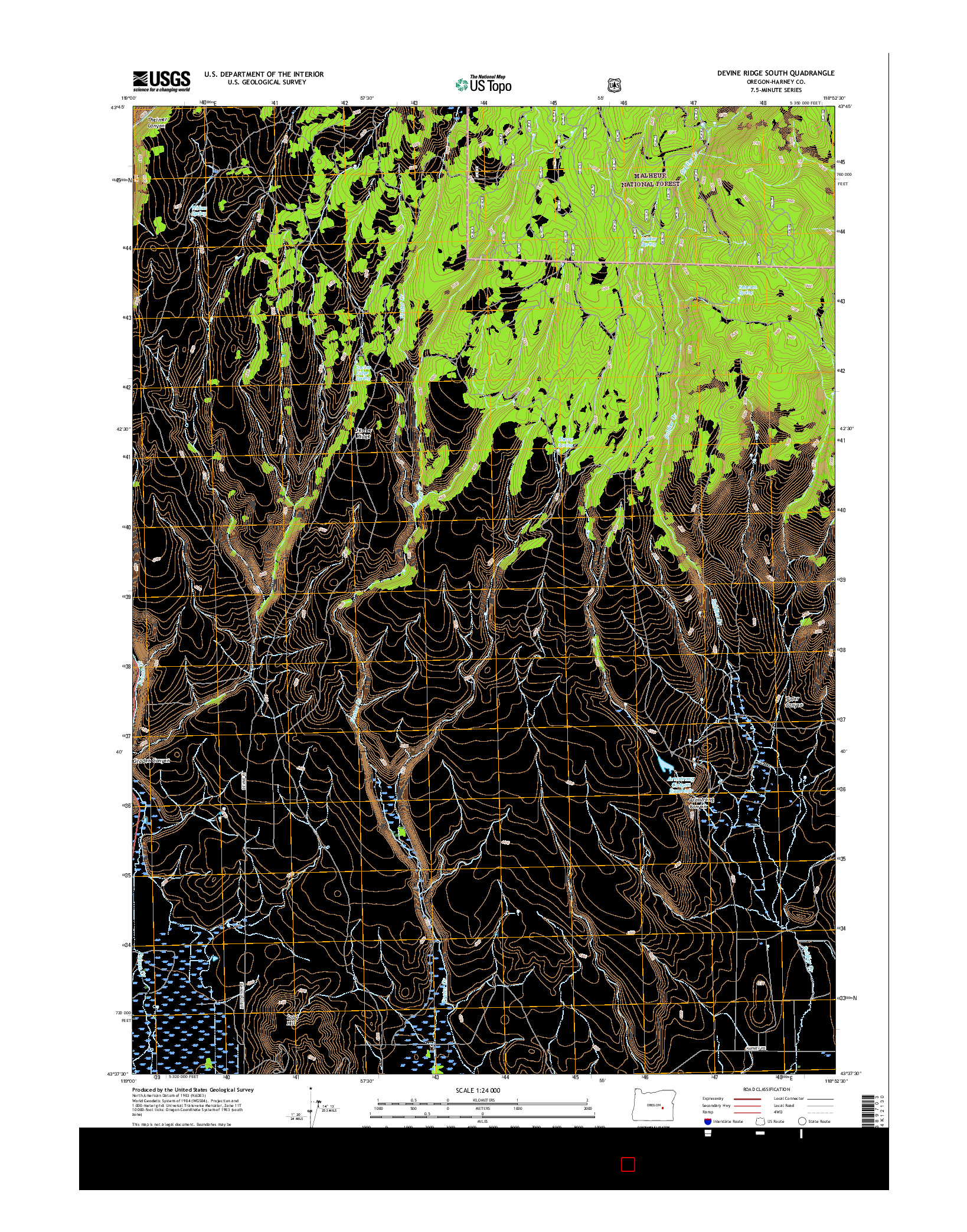 USGS US TOPO 7.5-MINUTE MAP FOR DEVINE RIDGE SOUTH, OR 2017