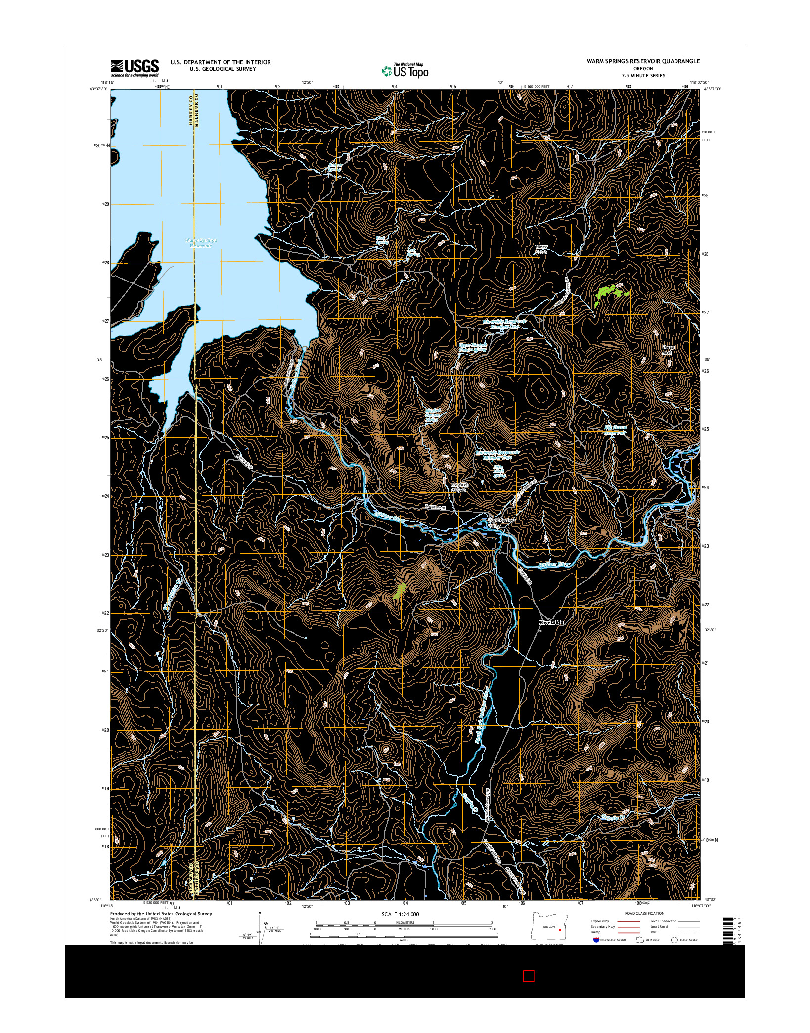 USGS US TOPO 7.5-MINUTE MAP FOR WARM SPRINGS RESERVOIR, OR 2017