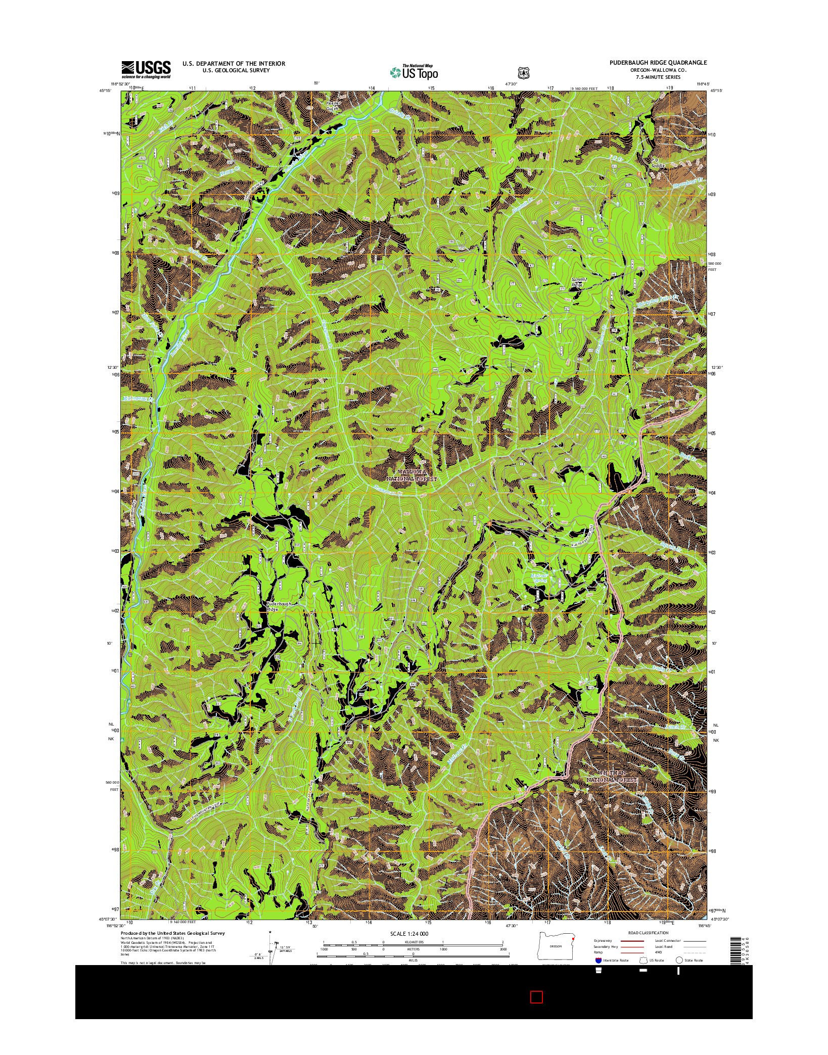 USGS US TOPO 7.5-MINUTE MAP FOR PUDERBAUGH RIDGE, OR 2017