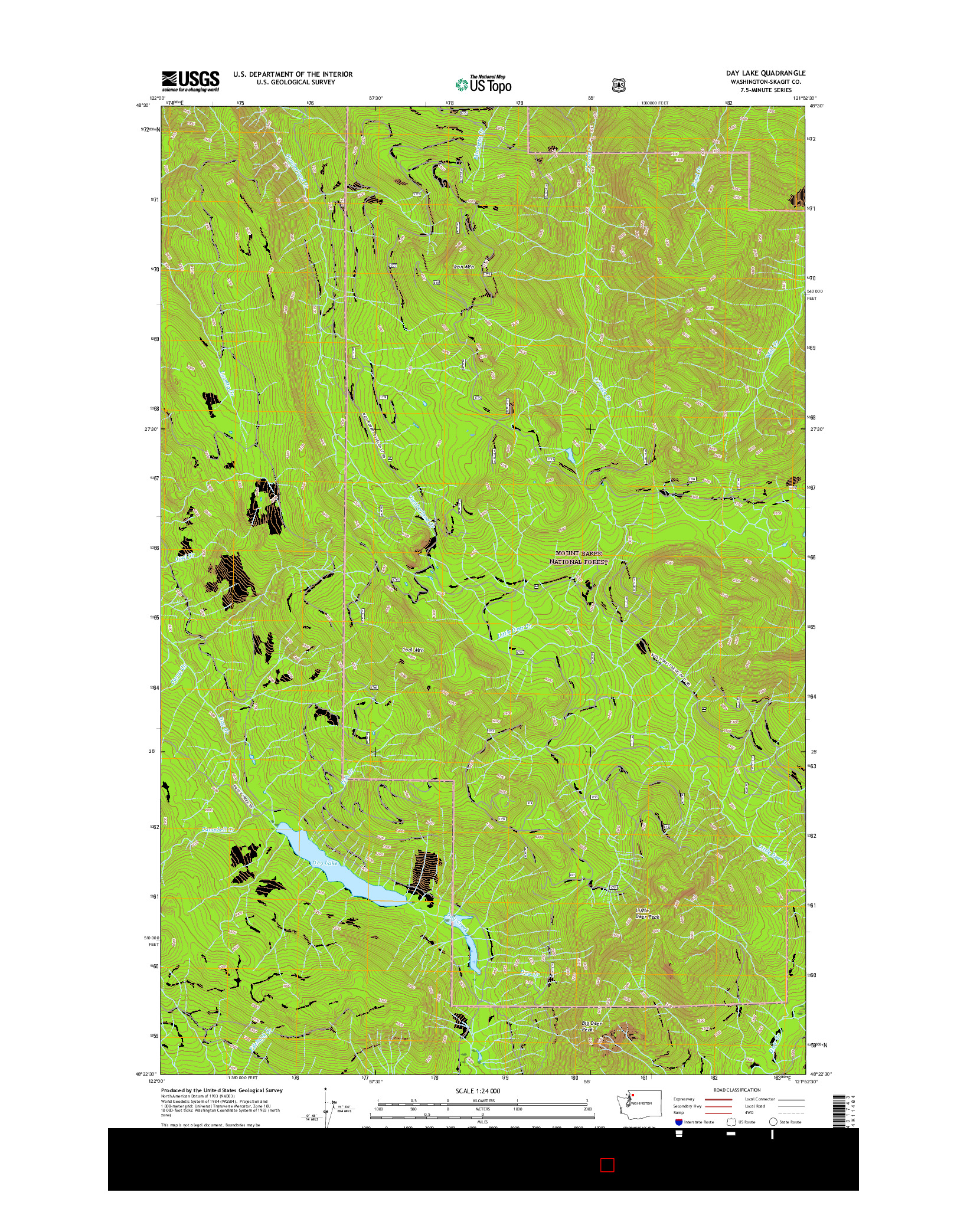 USGS US TOPO 7.5-MINUTE MAP FOR DAY LAKE, WA 2017