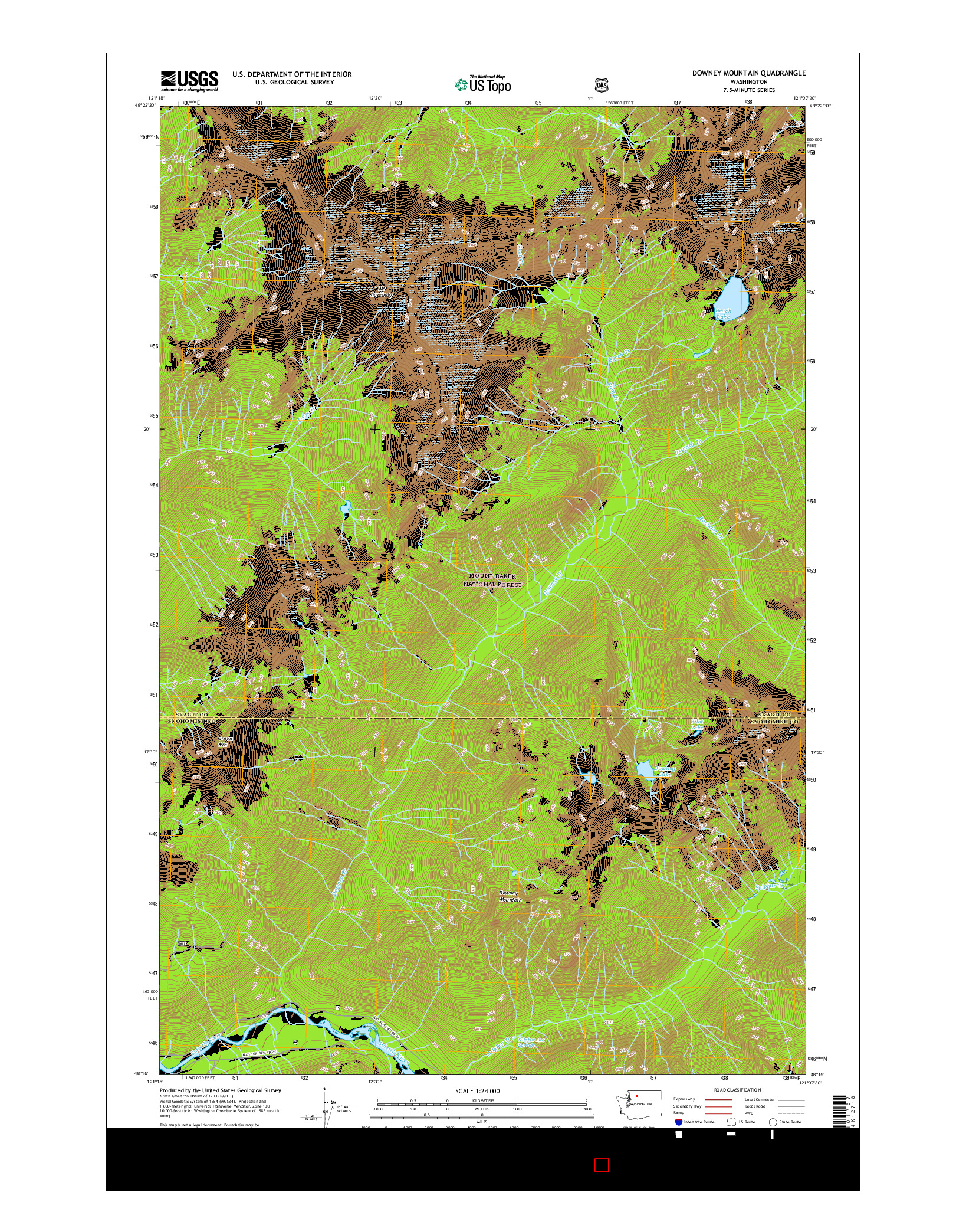 USGS US TOPO 7.5-MINUTE MAP FOR DOWNEY MOUNTAIN, WA 2017