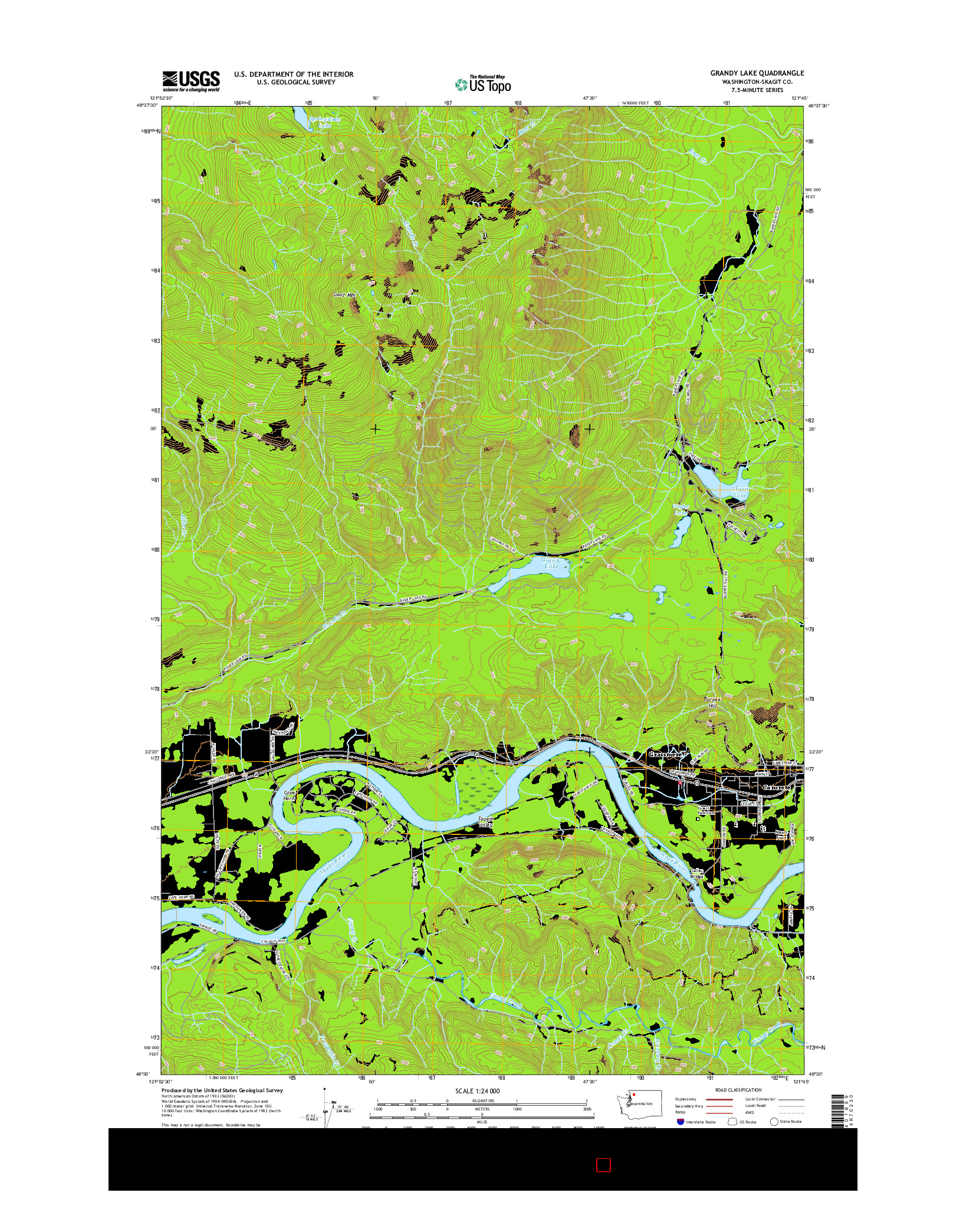 USGS US TOPO 7.5-MINUTE MAP FOR GRANDY LAKE, WA 2017