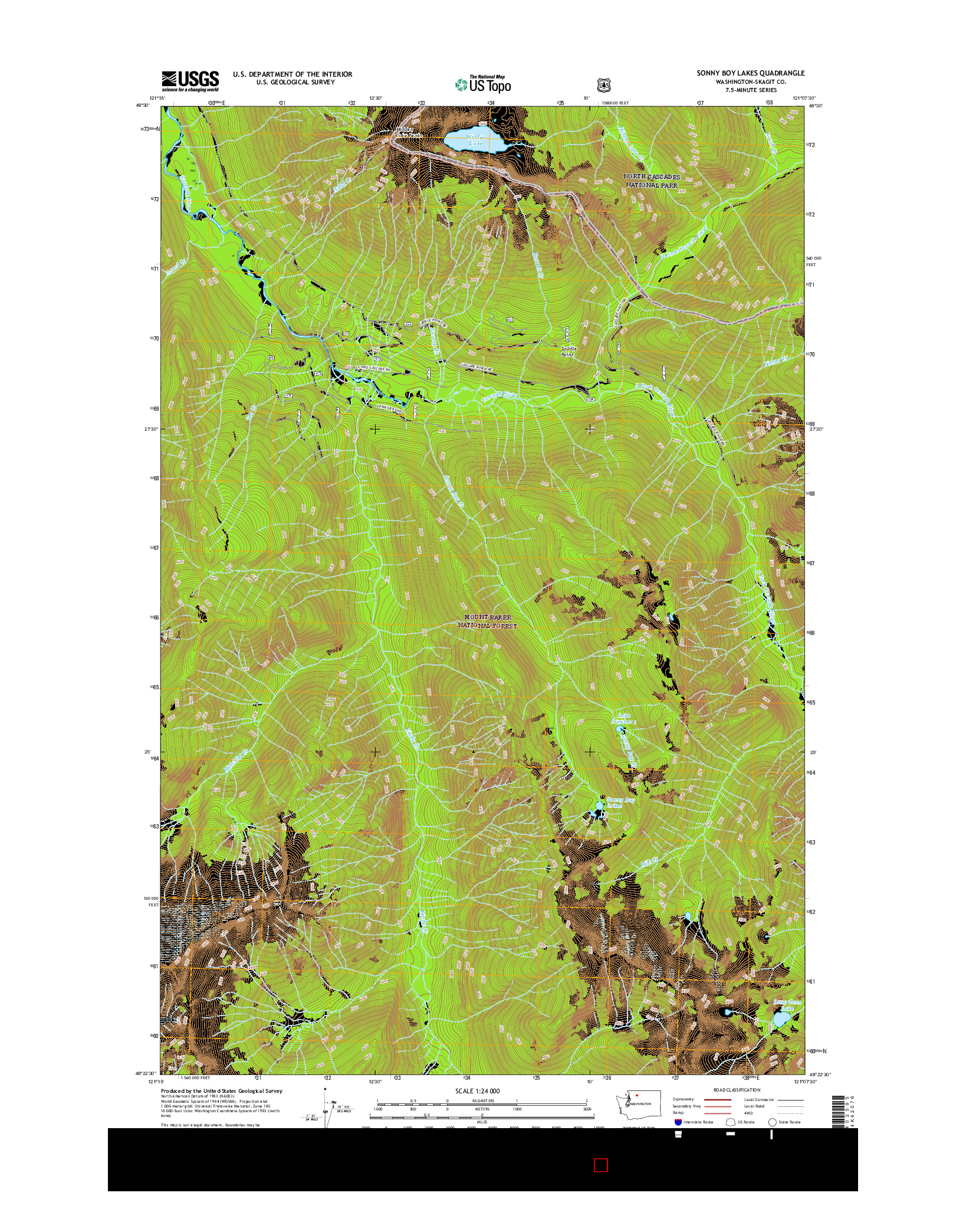USGS US TOPO 7.5-MINUTE MAP FOR SONNY BOY LAKES, WA 2017