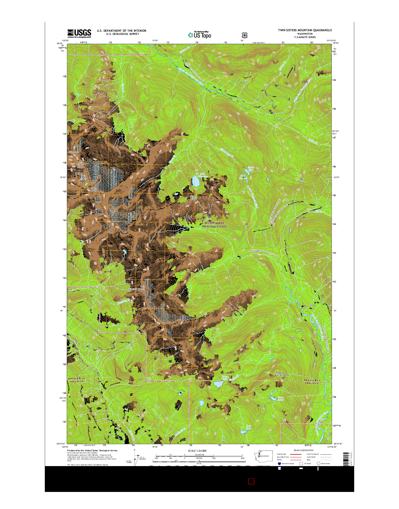 USGS US TOPO 7.5-MINUTE MAP FOR TWIN SISTERS MOUNTAIN, WA 2017