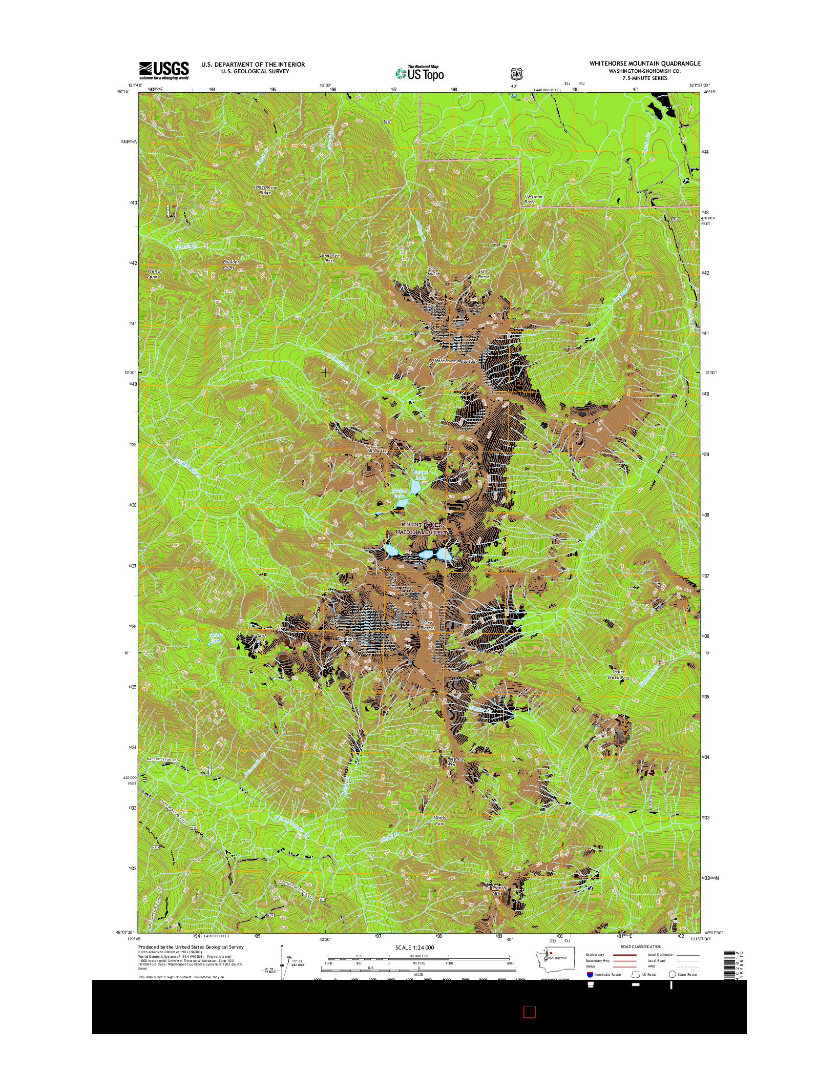 USGS US TOPO 7.5-MINUTE MAP FOR WHITEHORSE MOUNTAIN, WA 2017