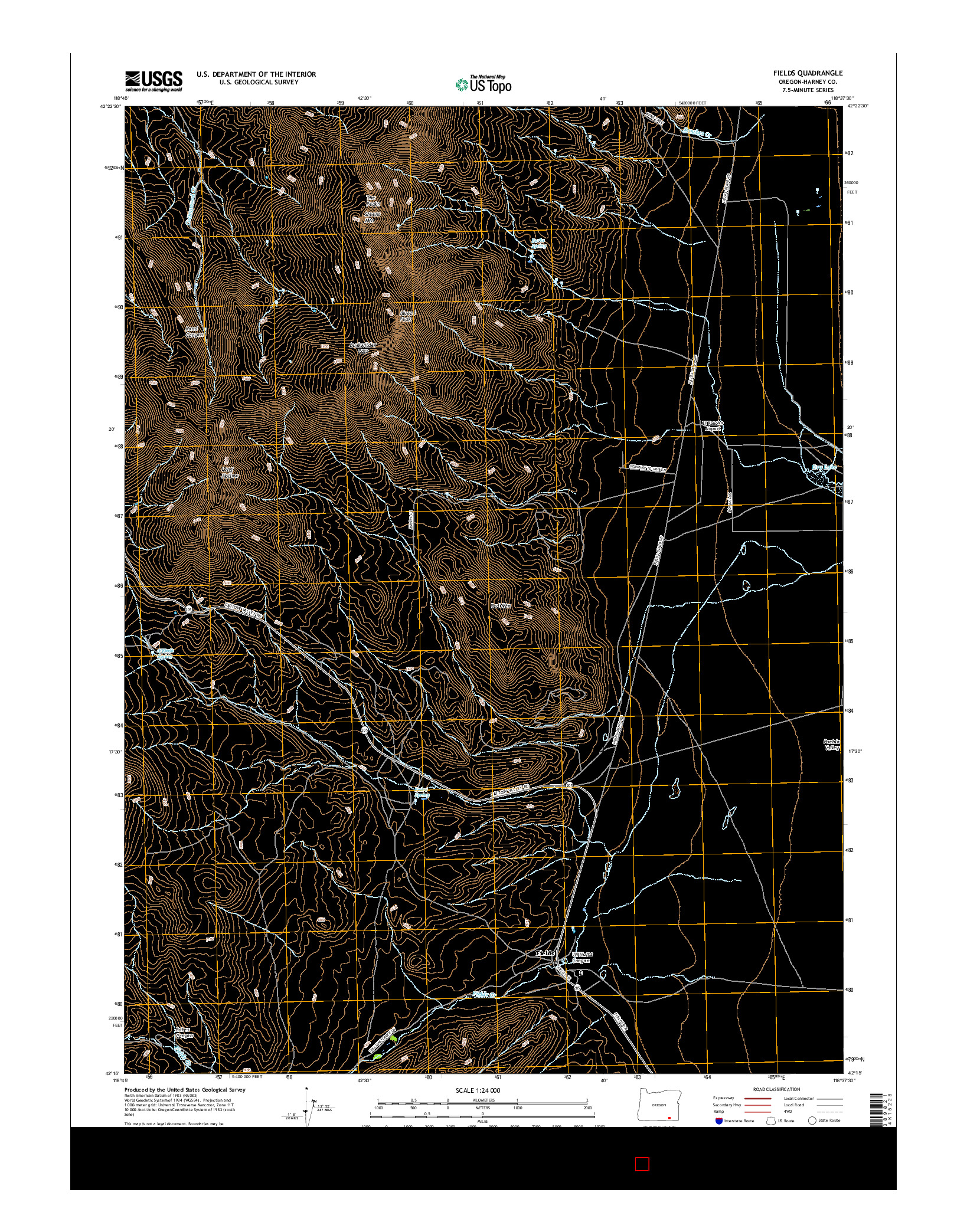 USGS US TOPO 7.5-MINUTE MAP FOR FIELDS, OR 2017