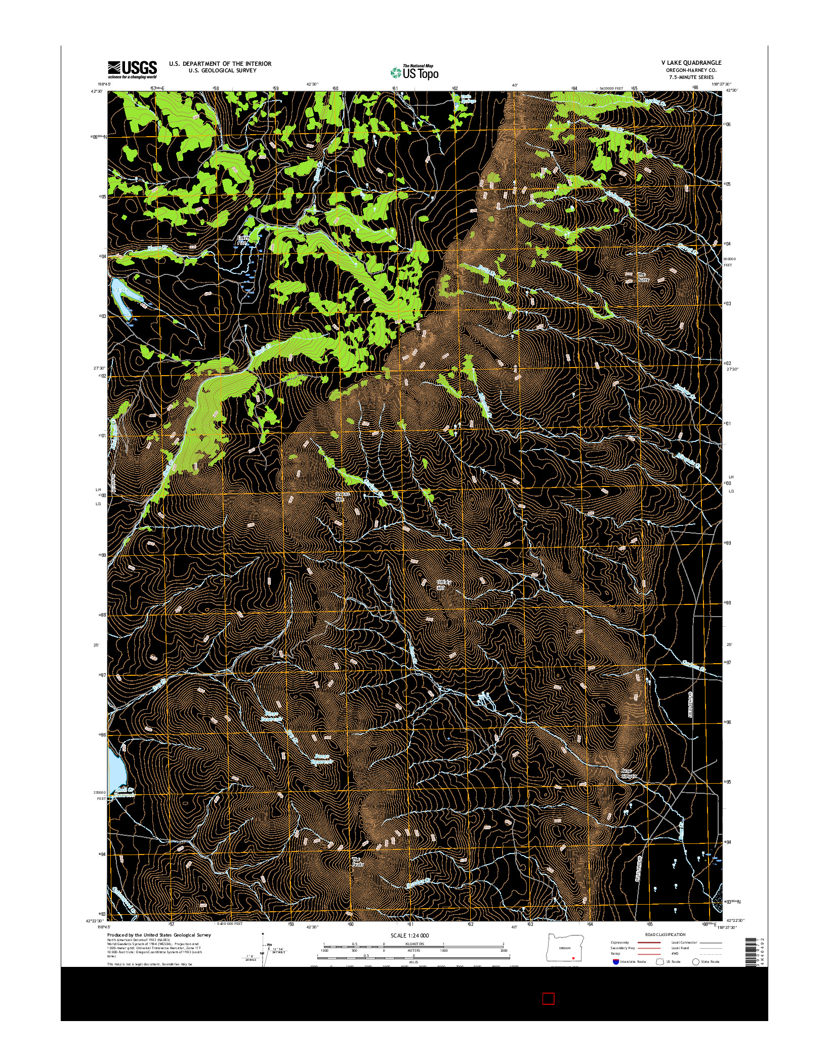 USGS US TOPO 7.5-MINUTE MAP FOR V LAKE, OR 2017