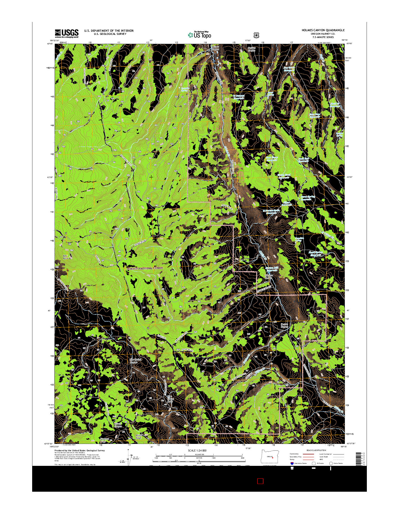 USGS US TOPO 7.5-MINUTE MAP FOR HOLMES CANYON, OR 2017